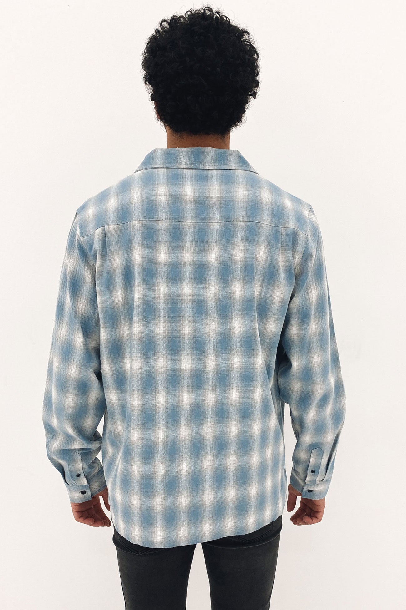 Resort Collar Check Long Sleeve Shirt Blue