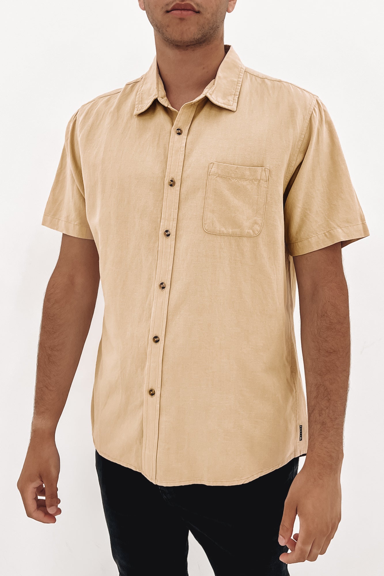 Overtone Short Sleeve Linen Shirt Light Fennel