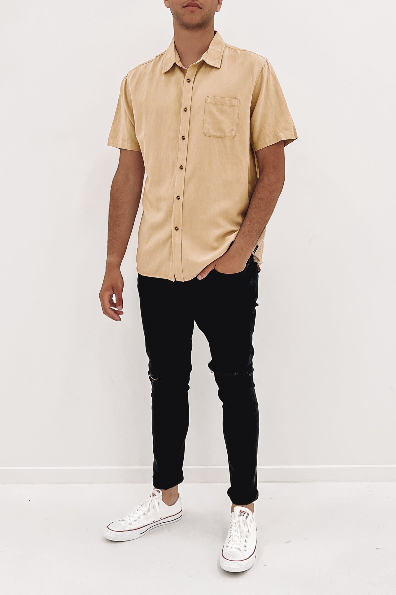 Overtone Short Sleeve Linen Shirt Light Fennel