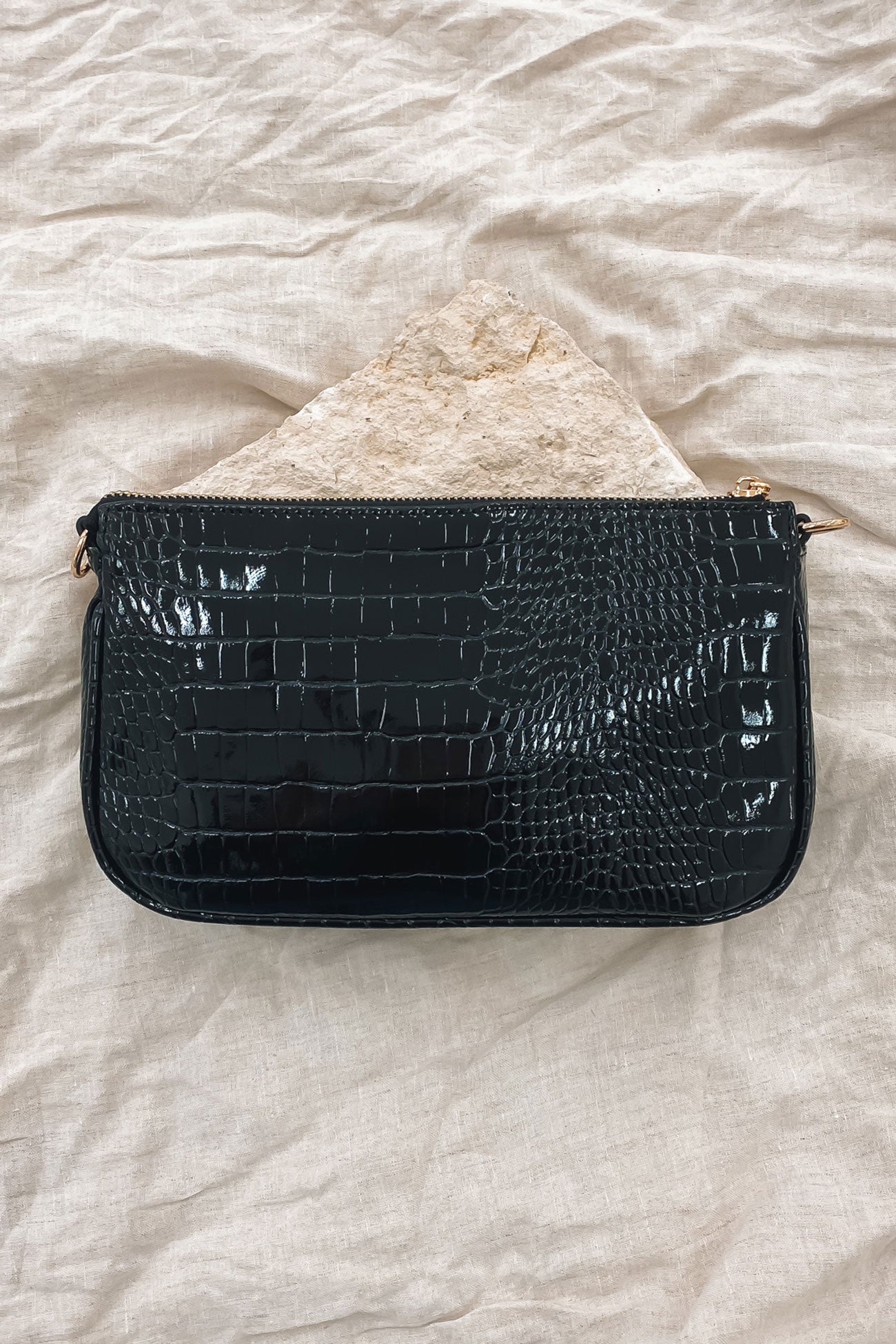 Cindy Shoulder Bag Black Patent Croc