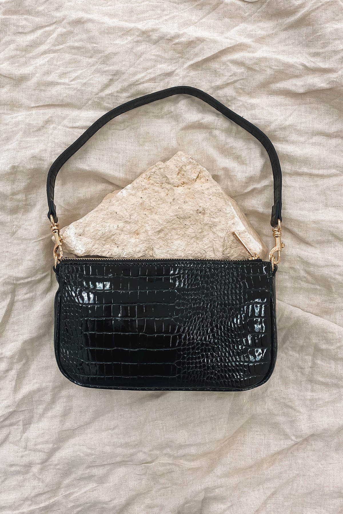 Black patent shop crocodile handbag