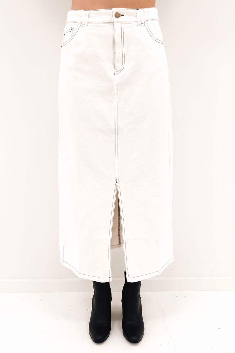 Indiana Denim Midi Skirt White