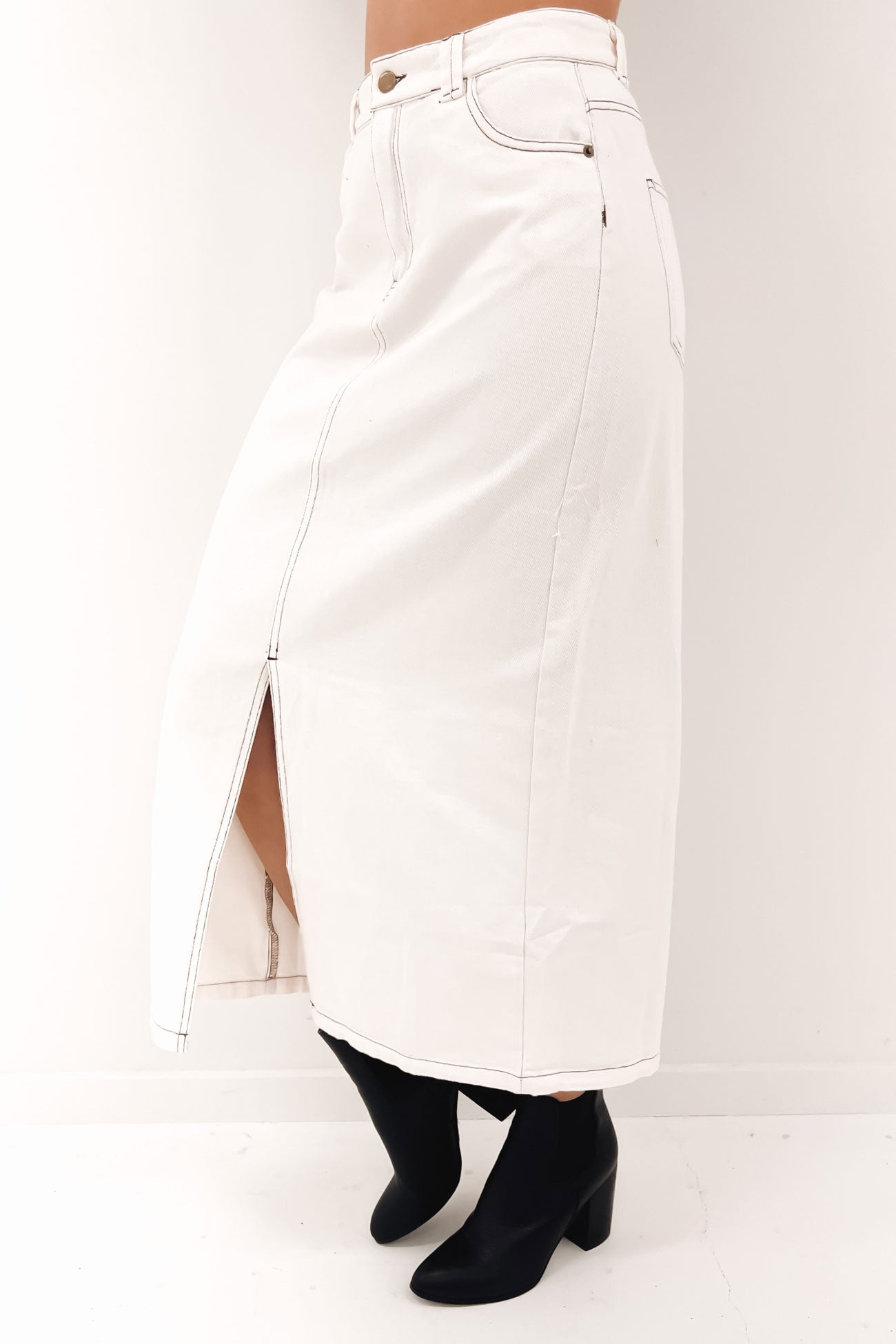 Indiana Denim Midi Skirt White