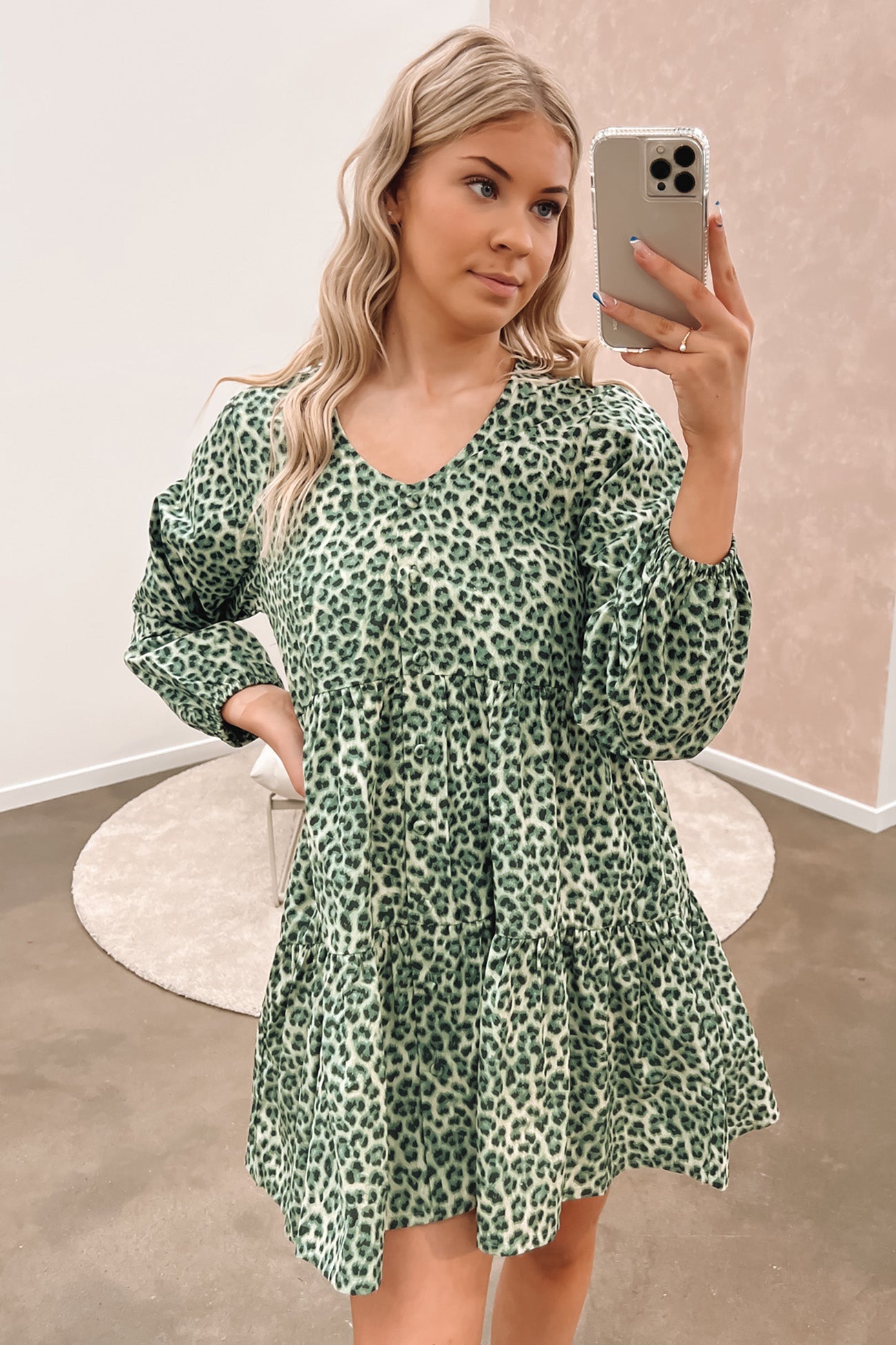 Indianna Mini Dress Sage Leopard