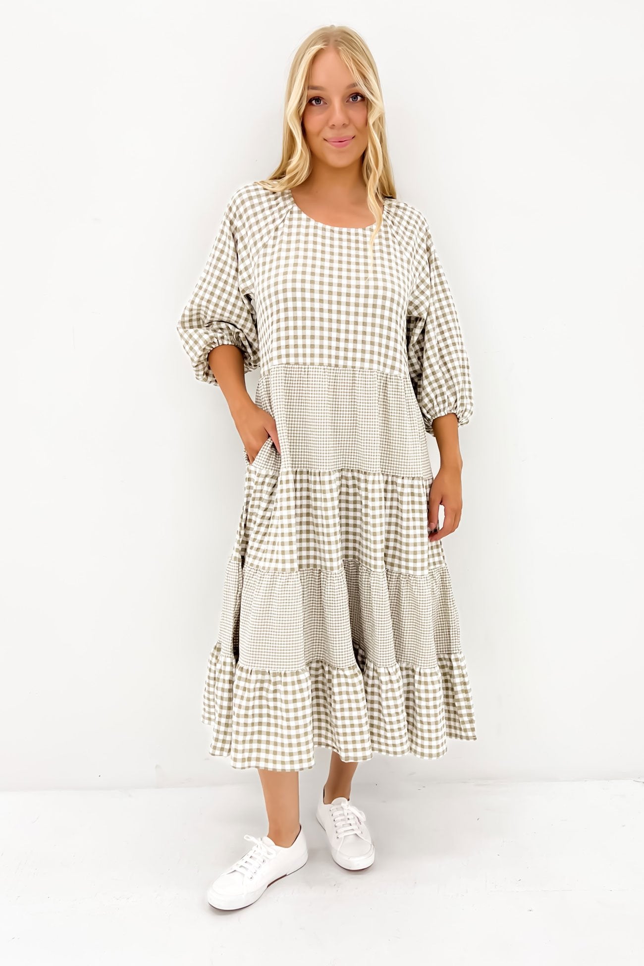 Jada Midi Dress Beige Check