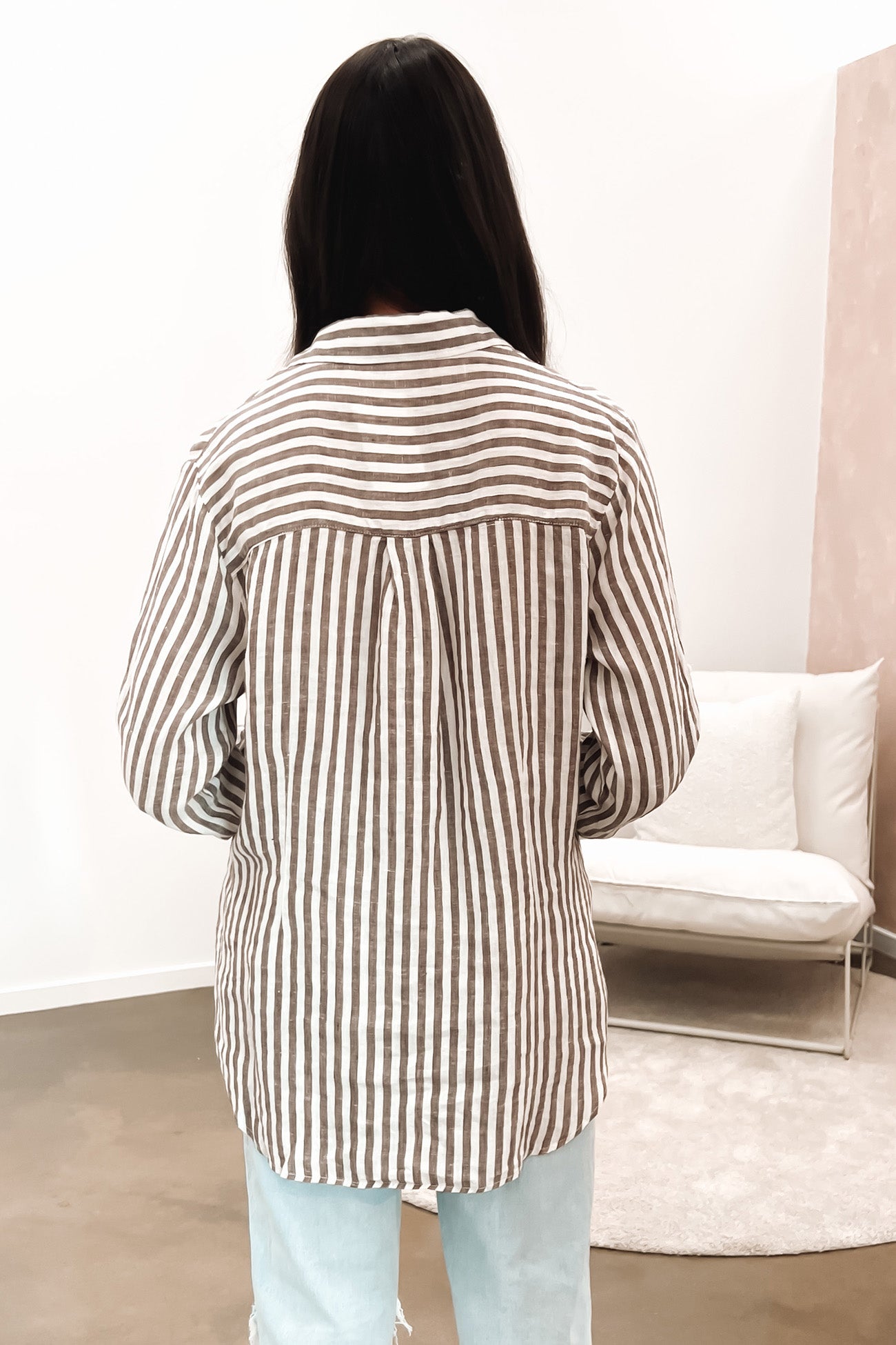 Journi Linen Shirt Brown Stripe