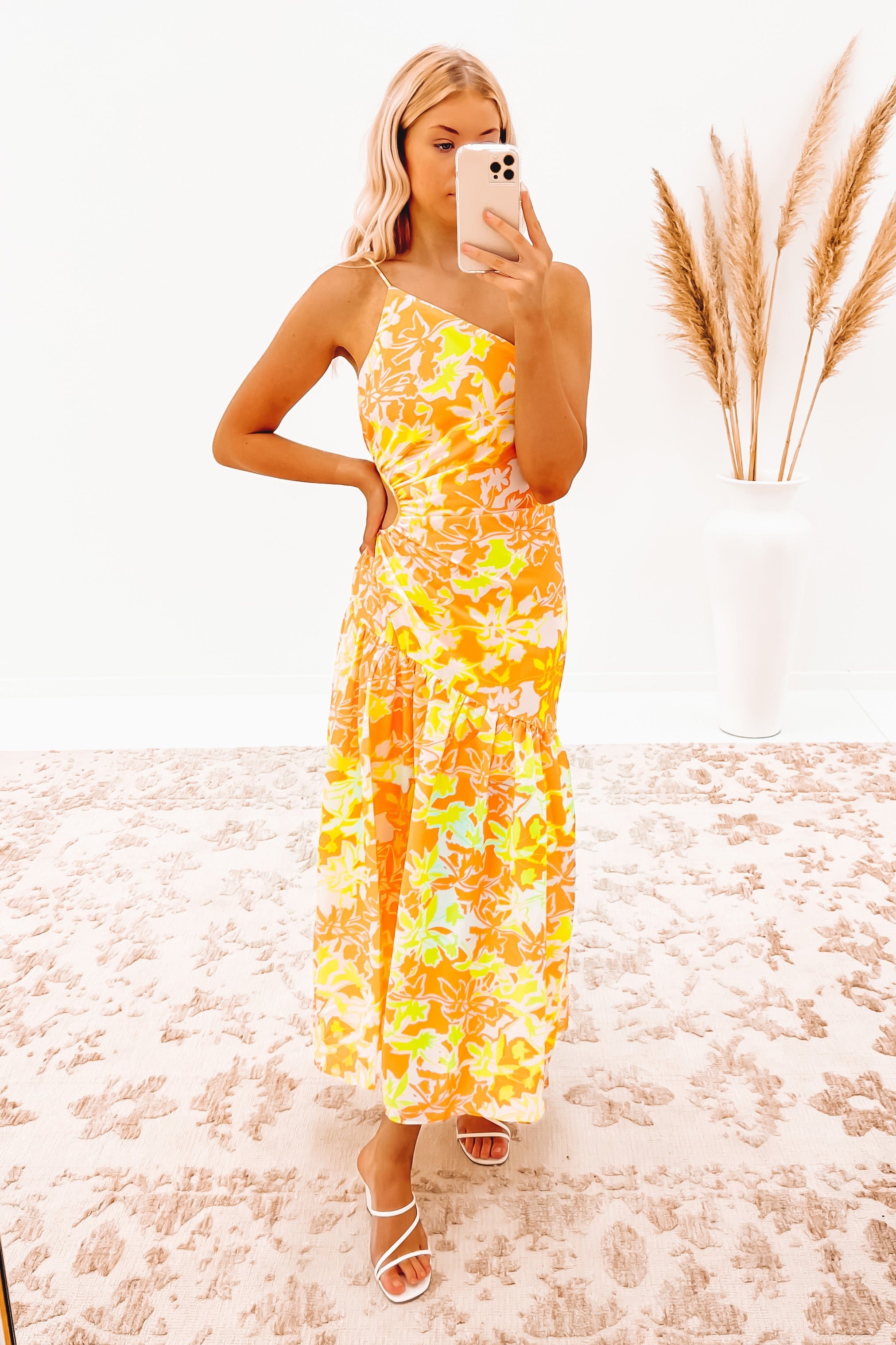 Julien Midi Dress Orange Floral