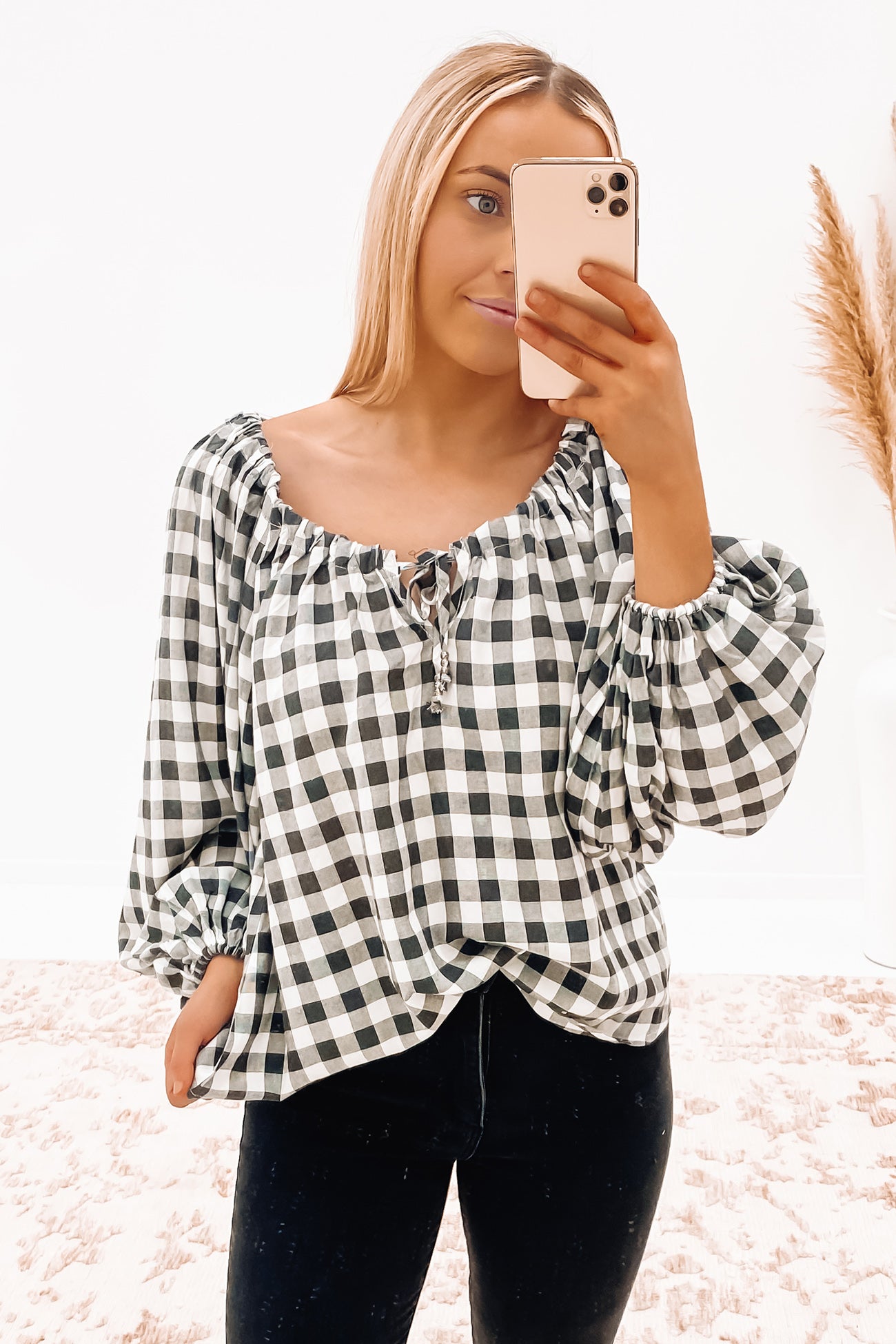 Kamili Top Black Check