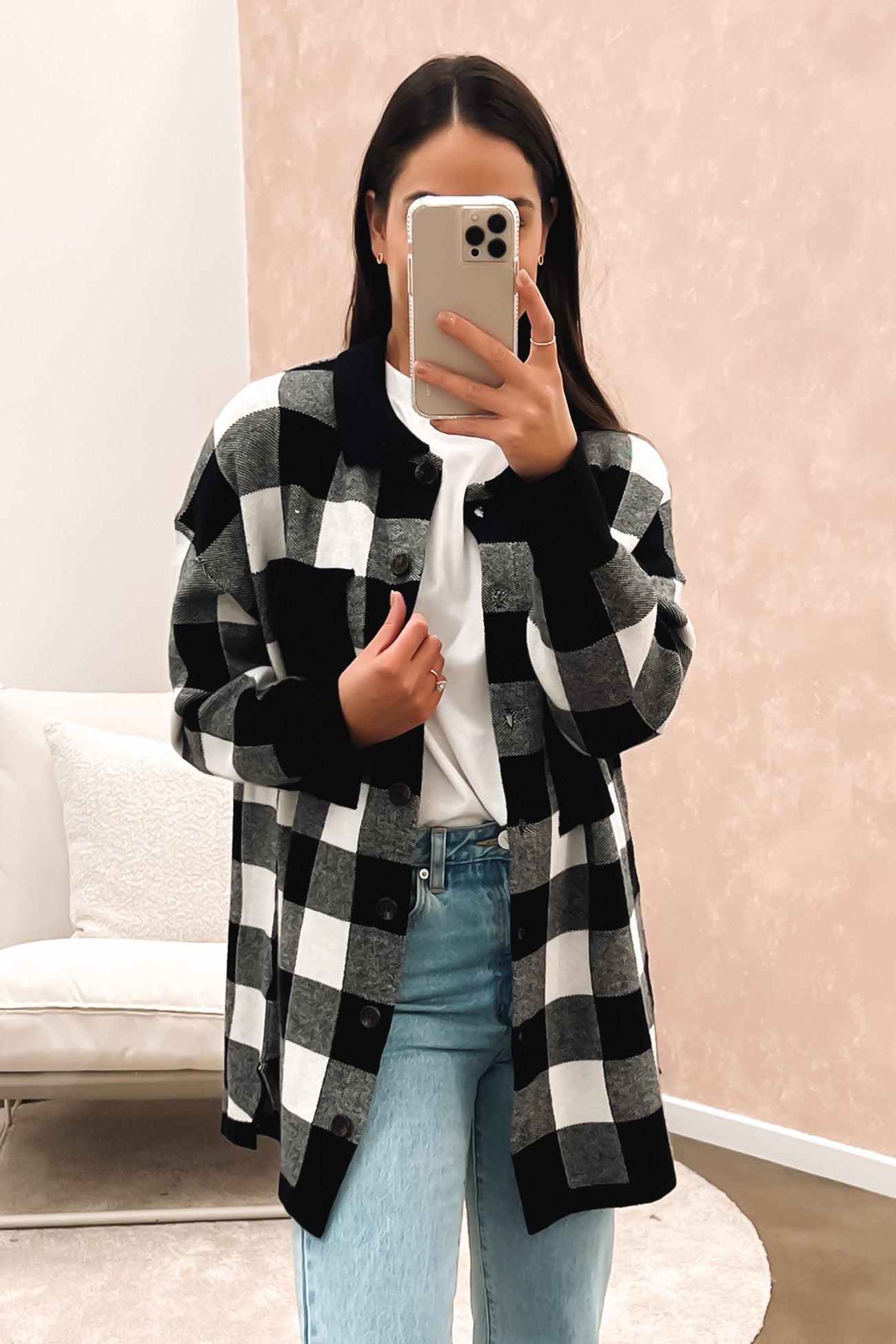 Kasey Knitted Shacket Black Check