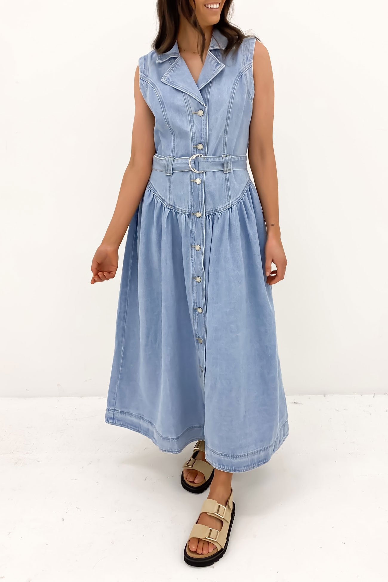 Kass Denim Maxi Dress Light Blue