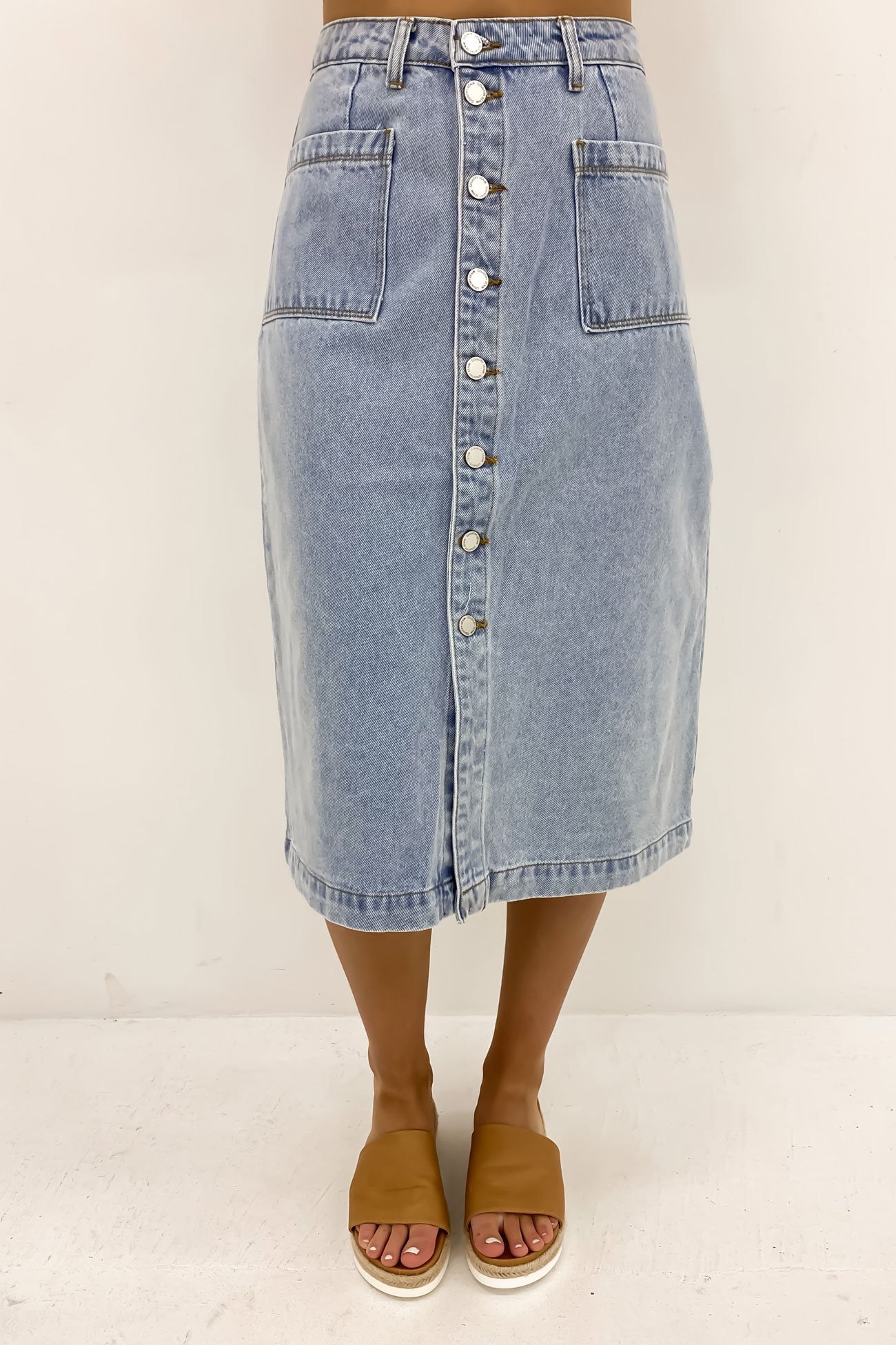 Kaydyn Denim Midi Skirt Blue