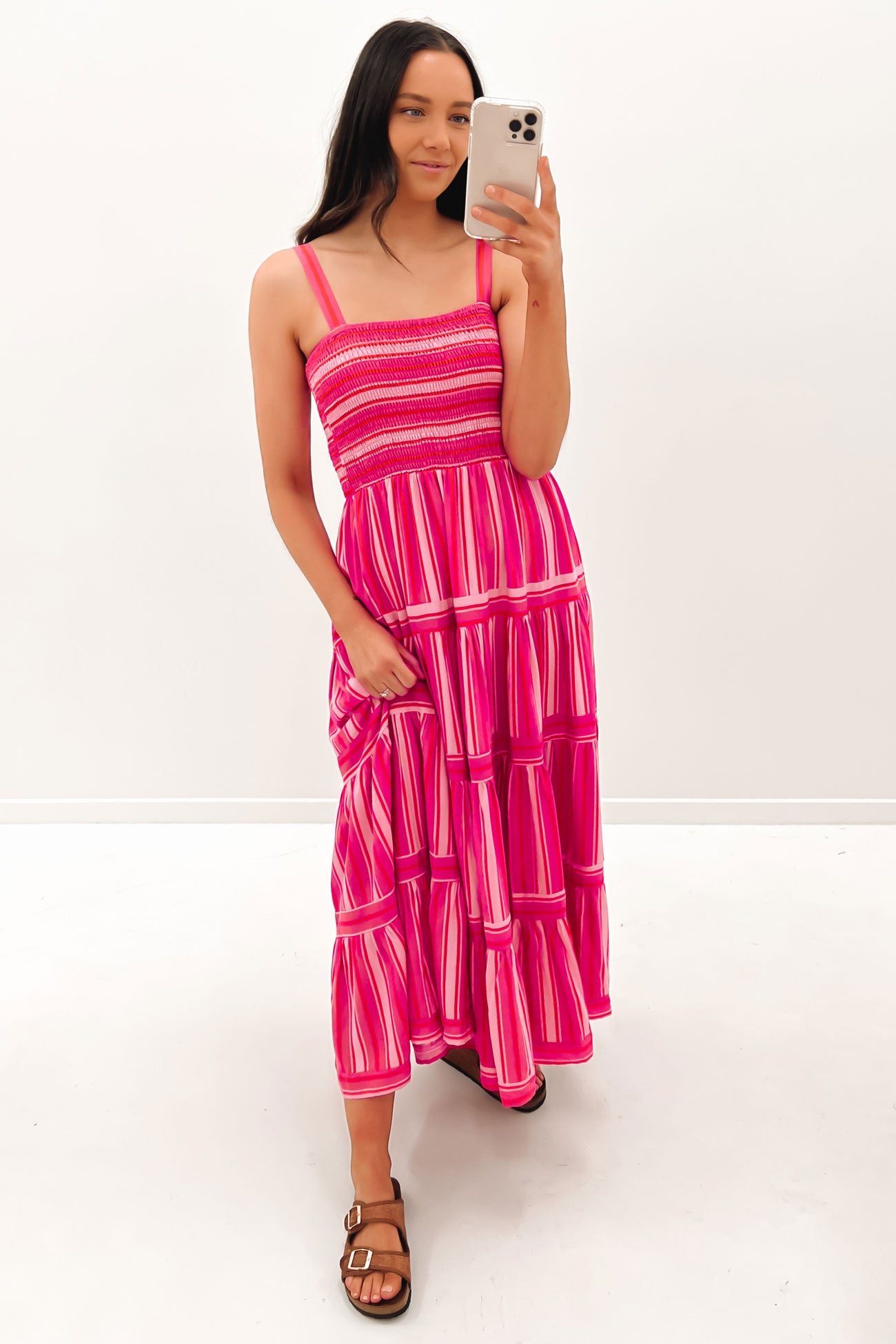 Kaye Midi Dress Pink Stripe