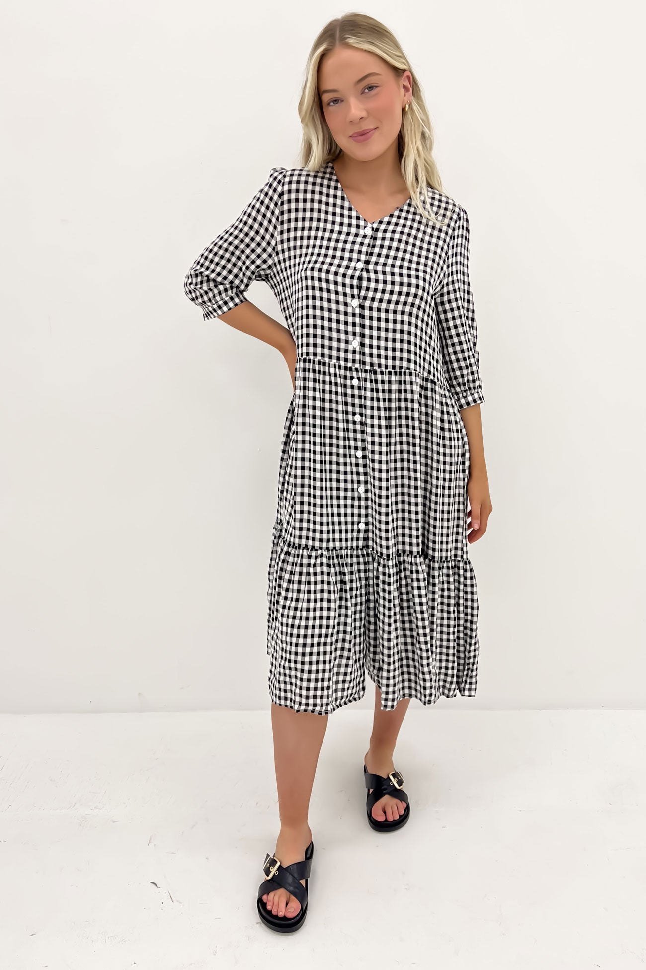 Kaylah Midi Dress Black Gingham