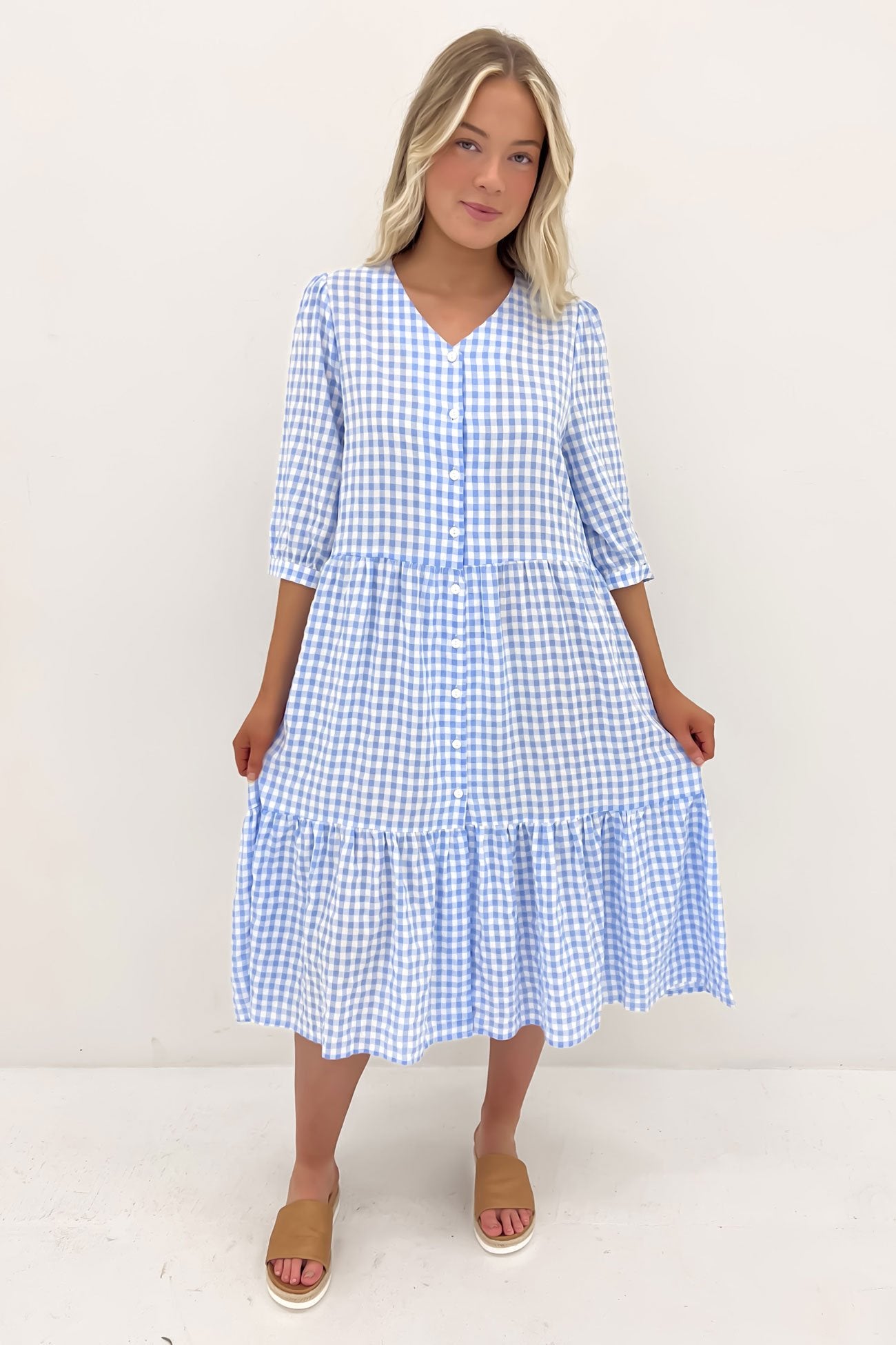 Kaylah Midi Dress Blue Gingham