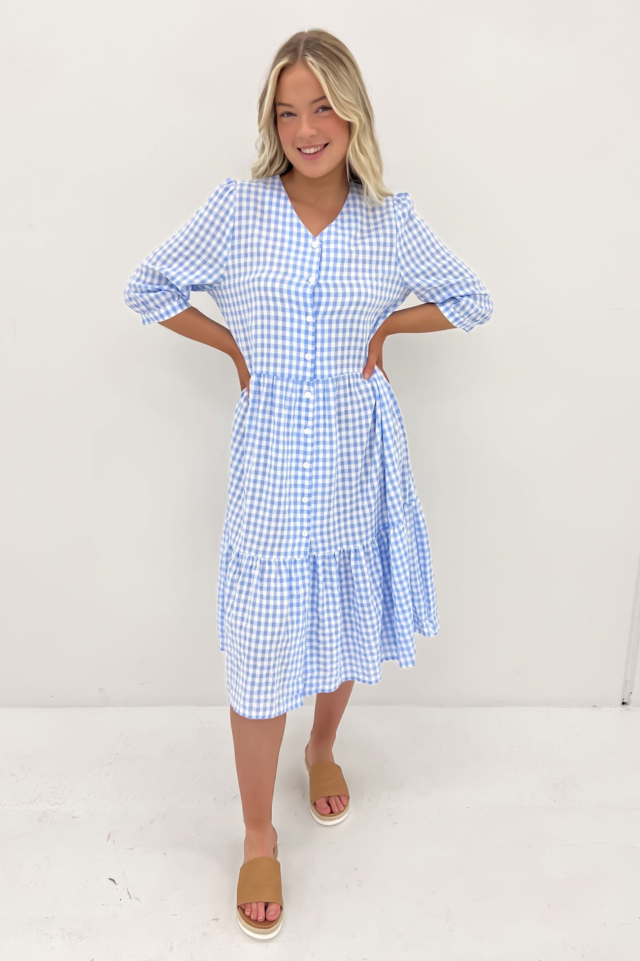 Kaylah Midi Dress Blue Gingham