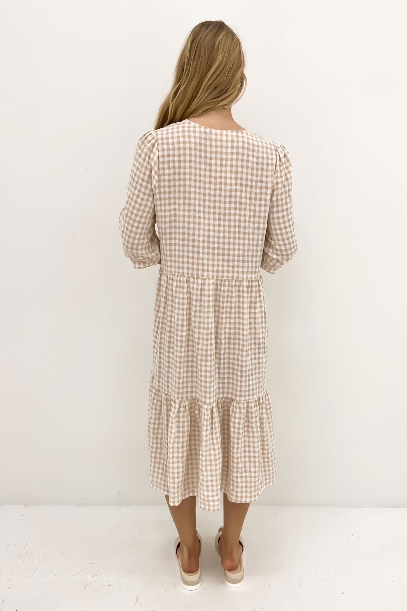 Kaylah Midi Dress Latte Gingham