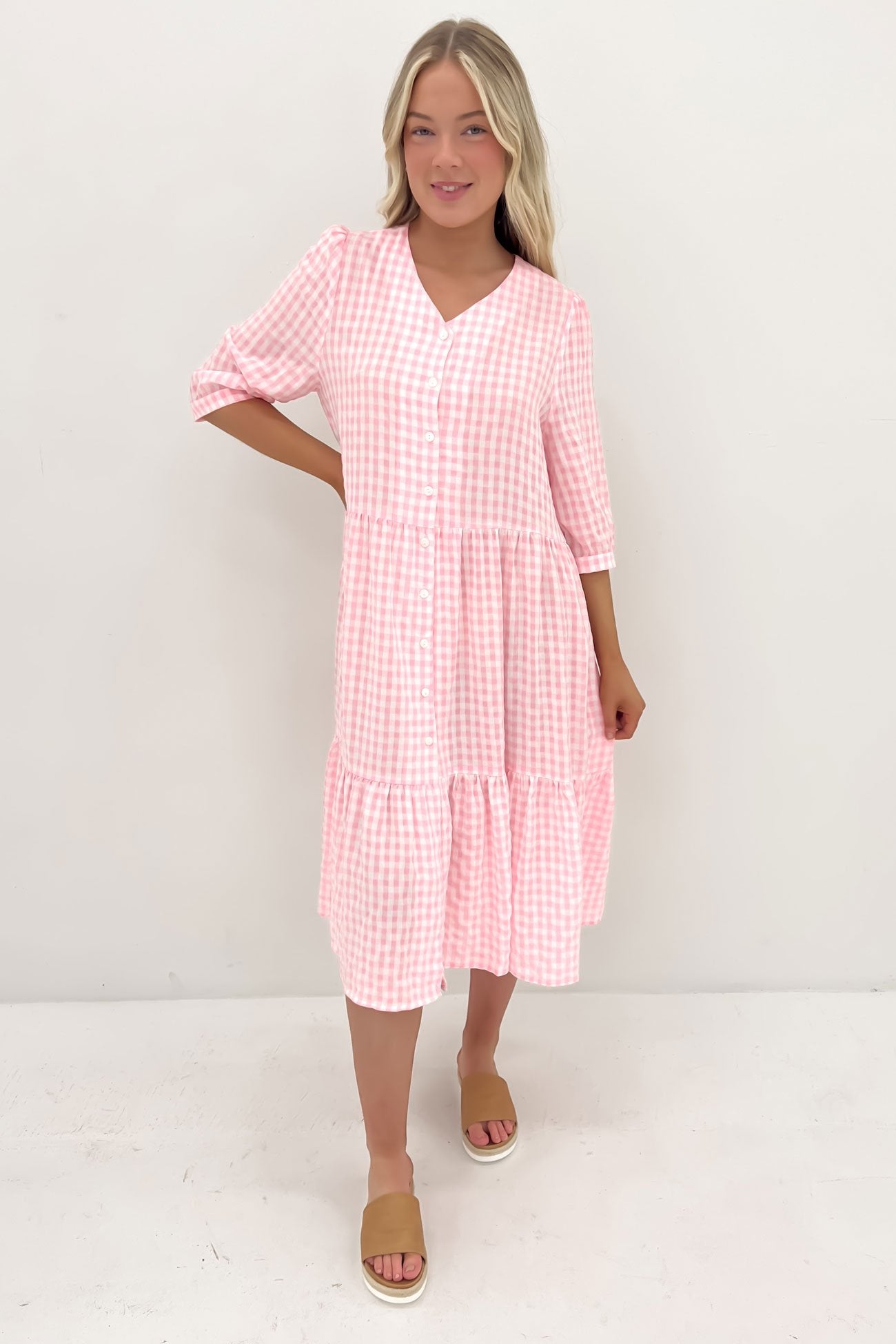 Kaylah Midi Dress Pink Gingham