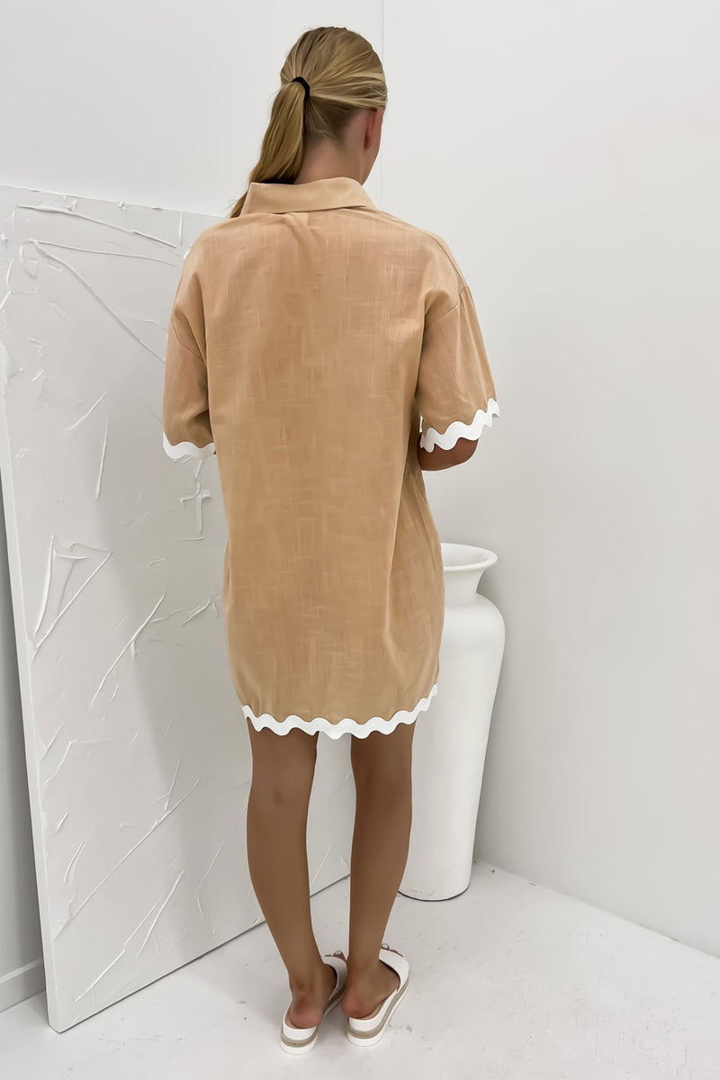 Kaylee Mini Dress Tan White - Jean Jail