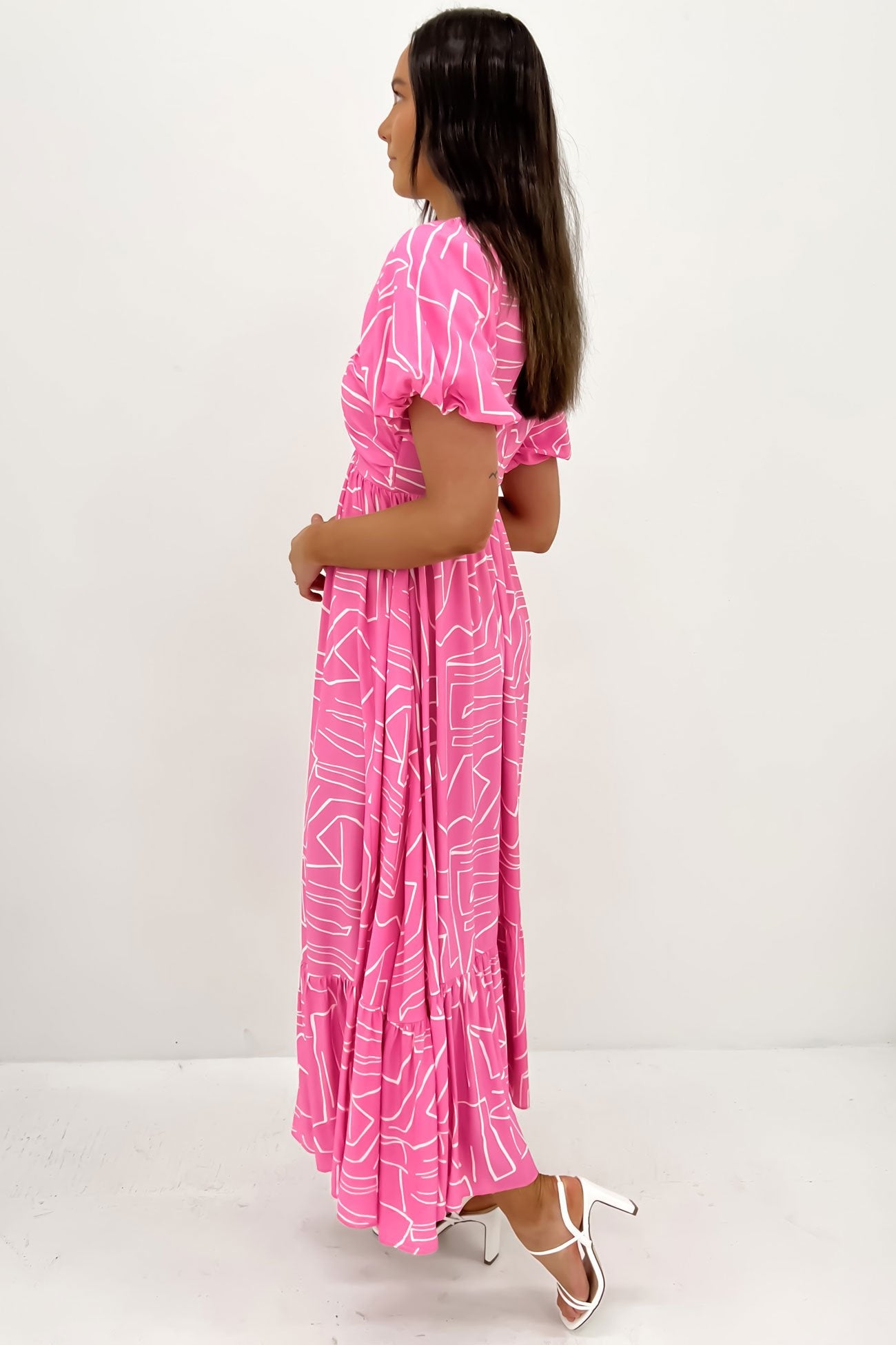 Keira Midi Dress Pink White