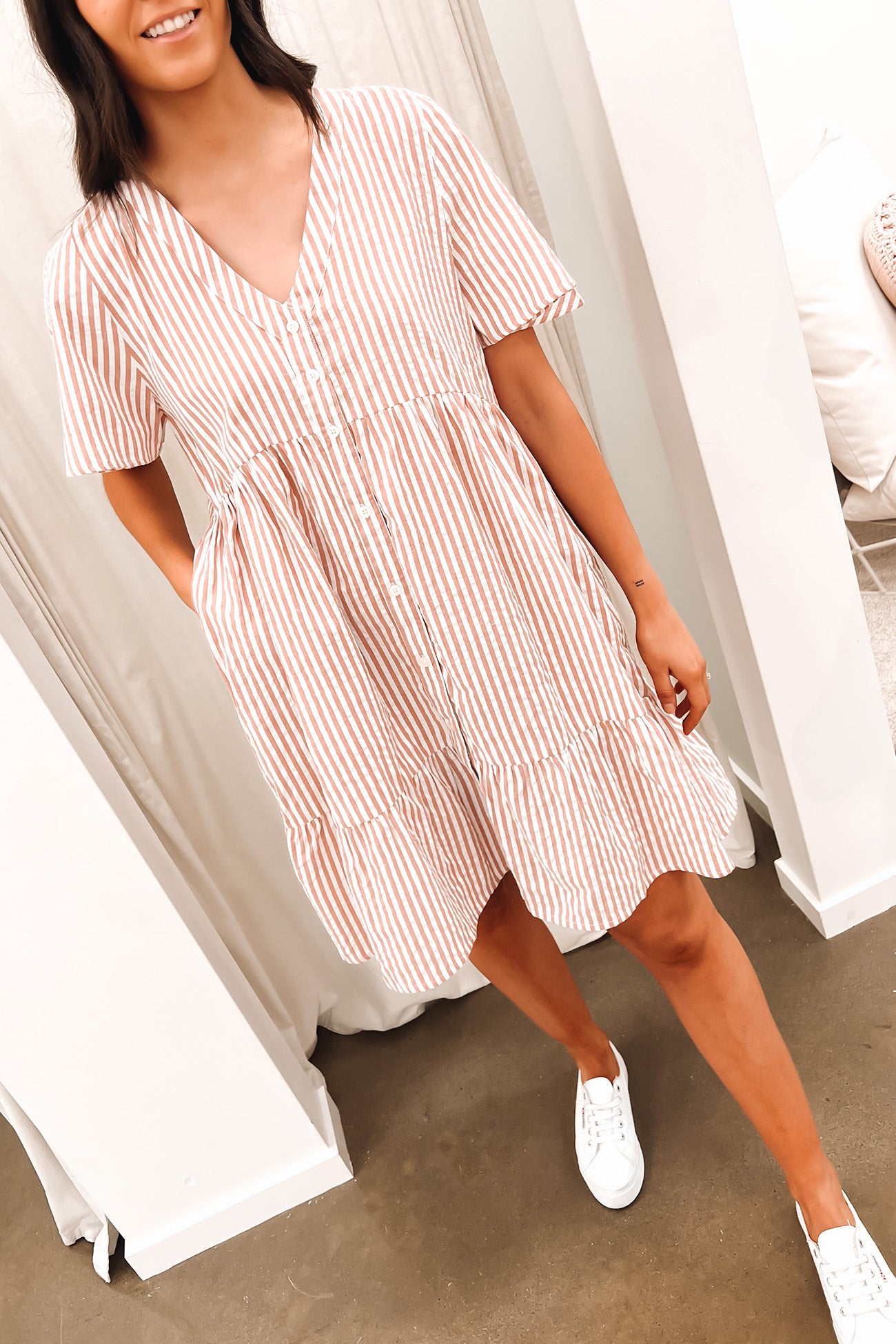 Kelis Mini Dress Deep Pink White Stripe