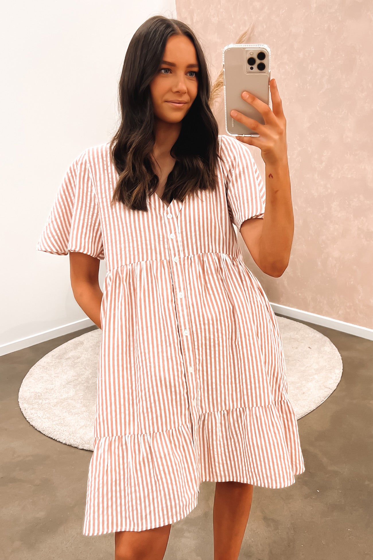 Kelis Mini Dress Deep Pink White Stripe