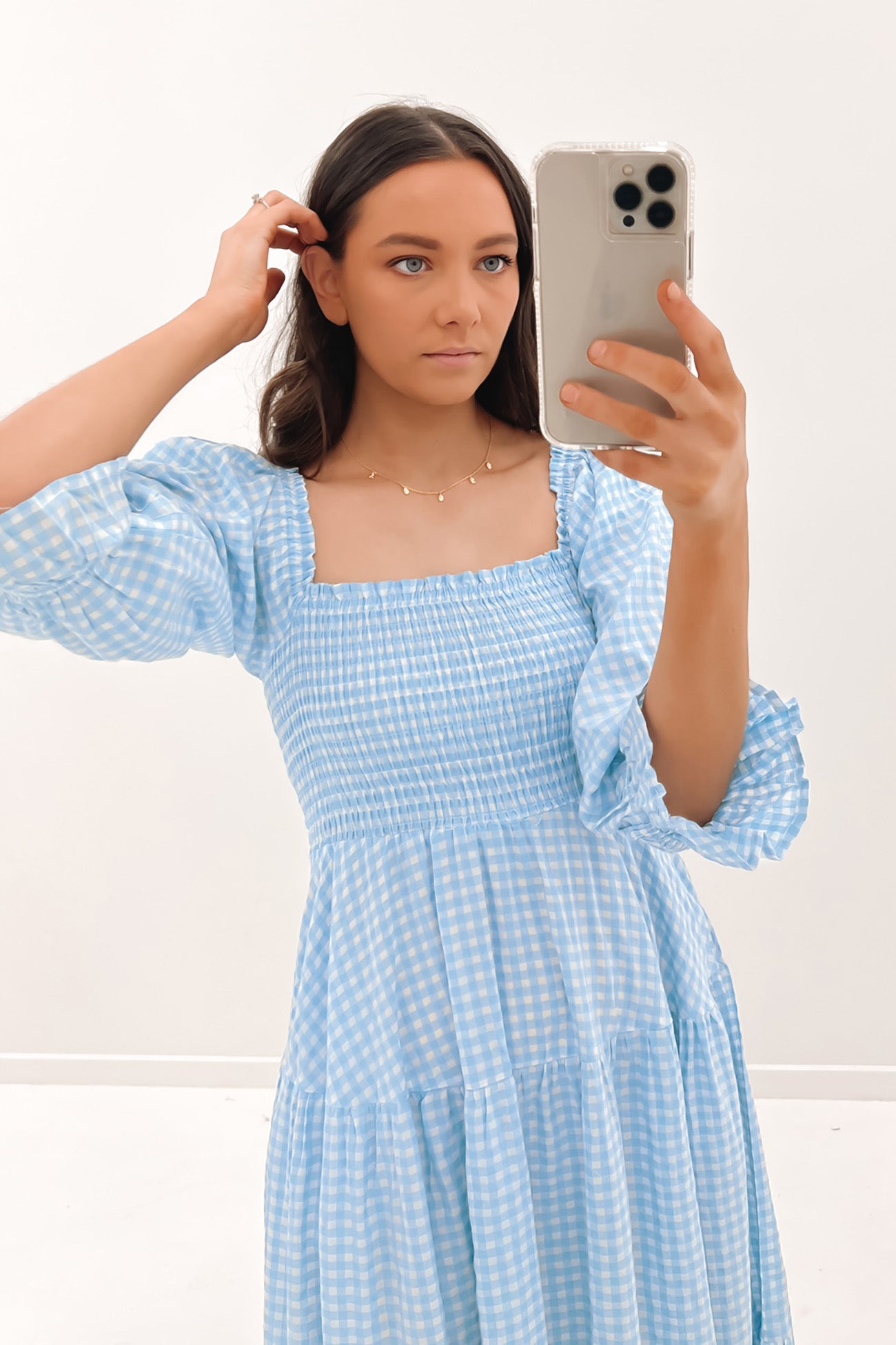 Kelsey Midi Dress Blue Check