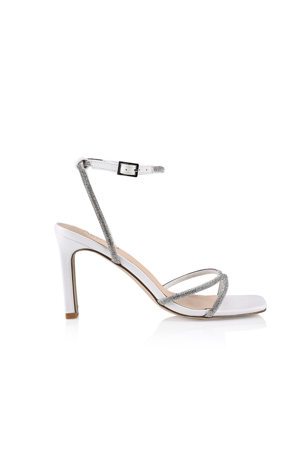 Kian Block Heel White Silver