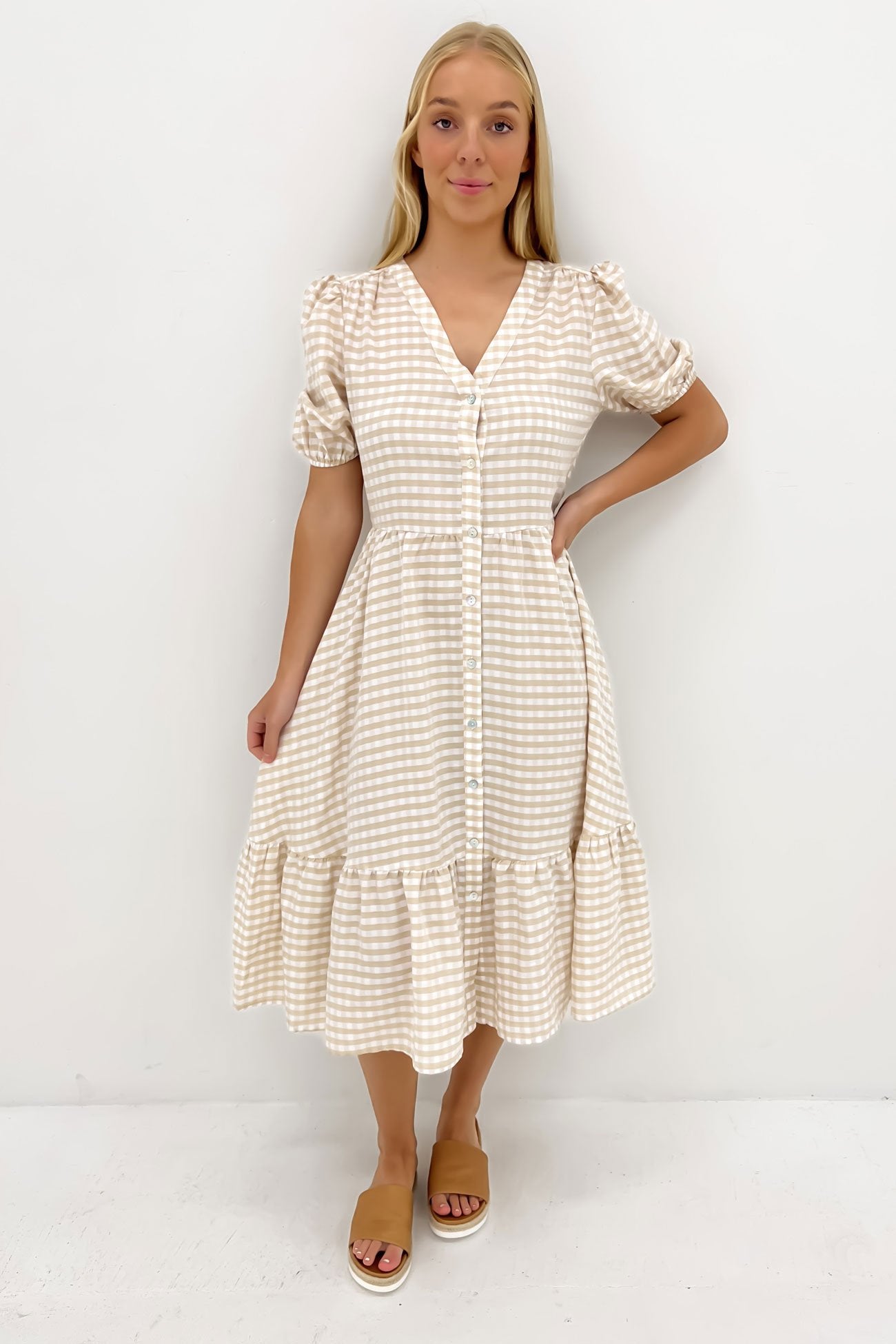 Kingston Midi Dress Latte Gingham