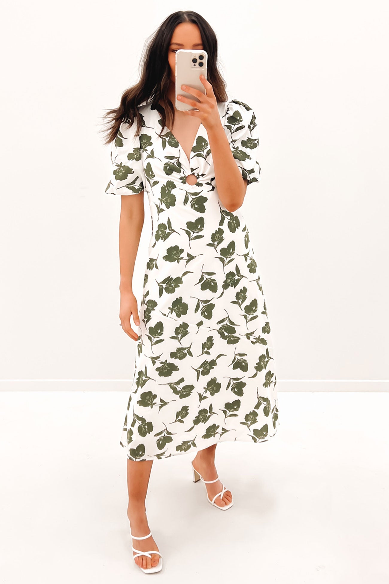 Kiri Midi Dress White Floral