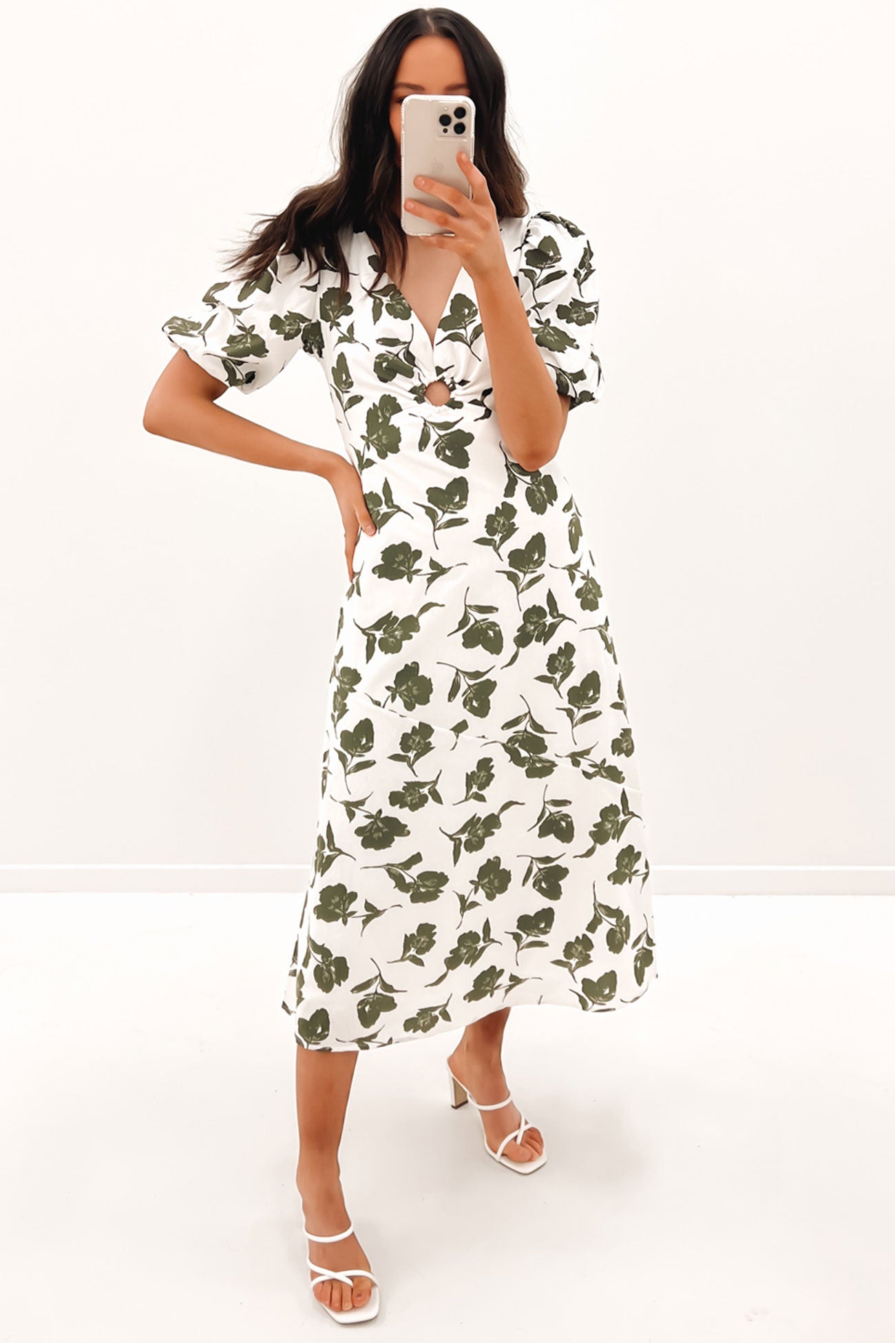 Kiri Midi Dress White Floral