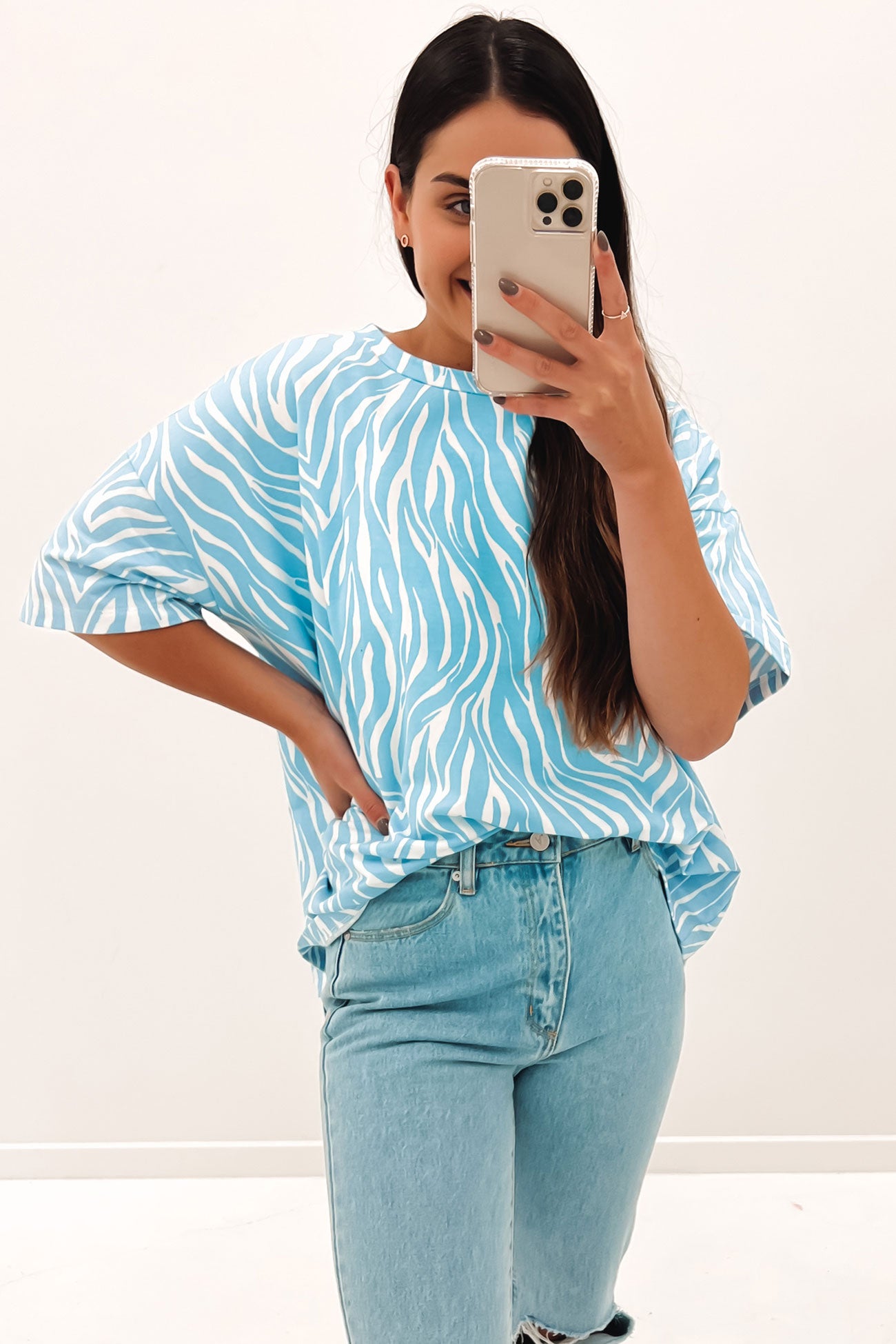 Lana Boxy Tee Ice Blue Zebra