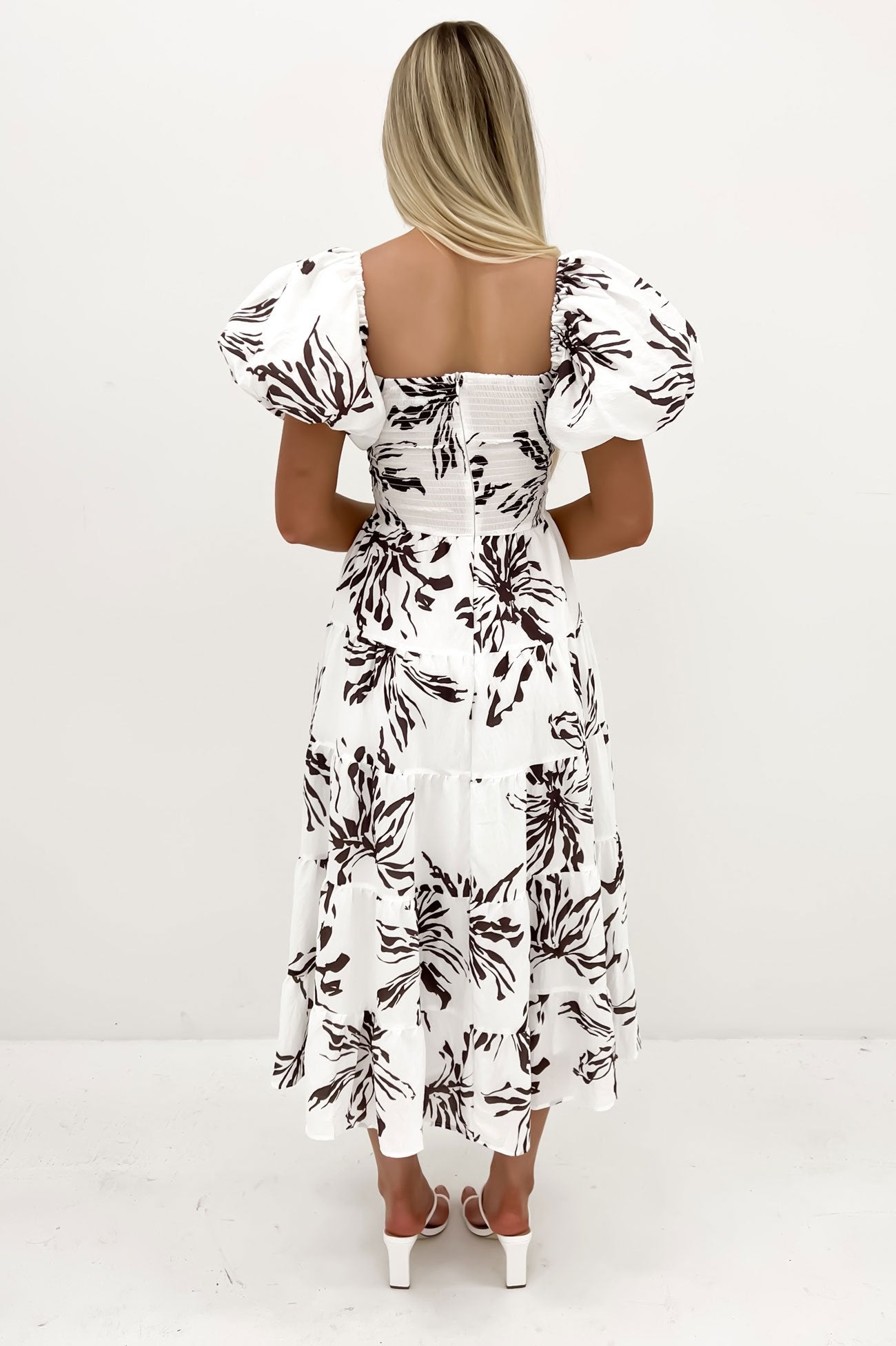 Lana Midi Dress White Brown