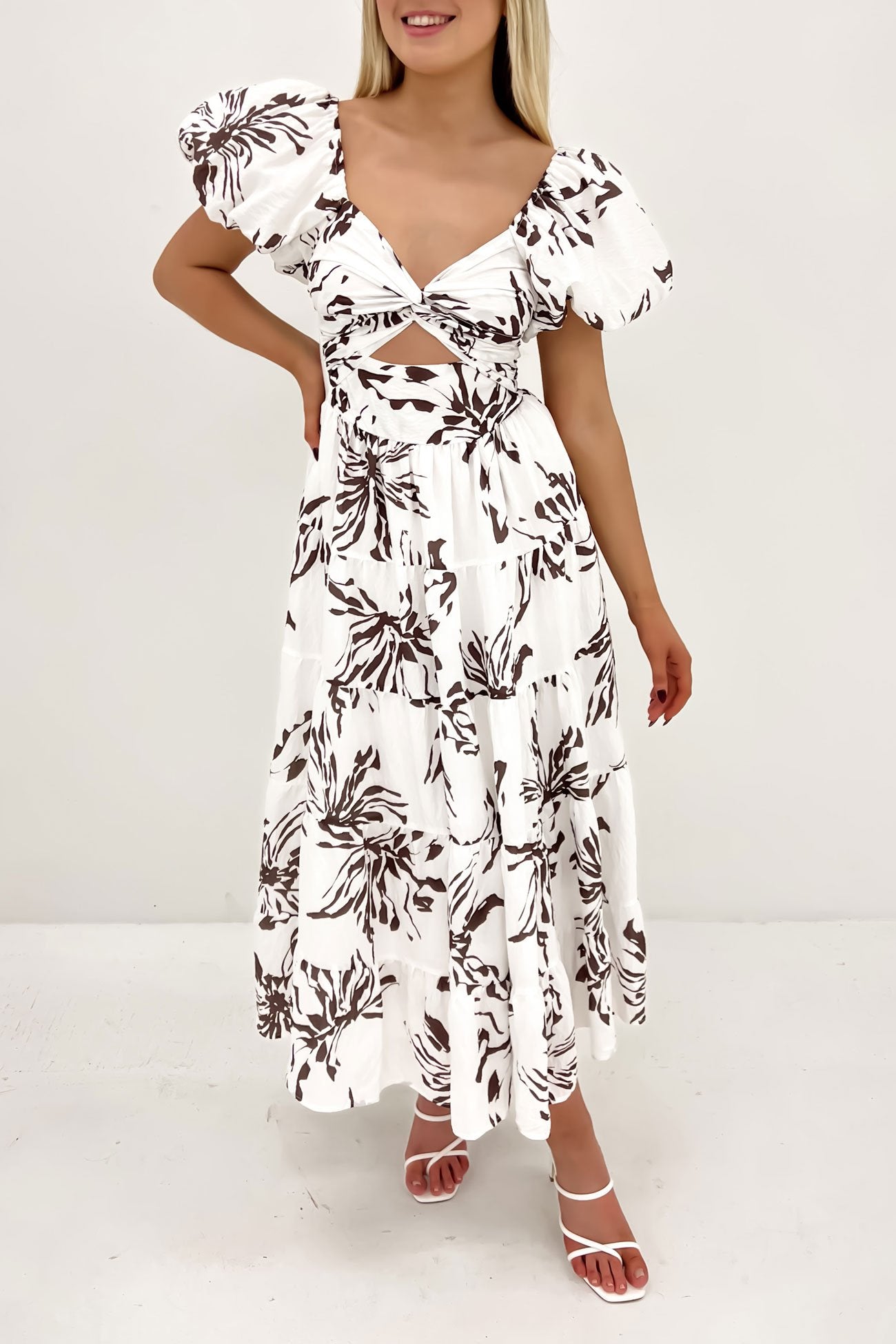 Lana Midi Dress White Brown