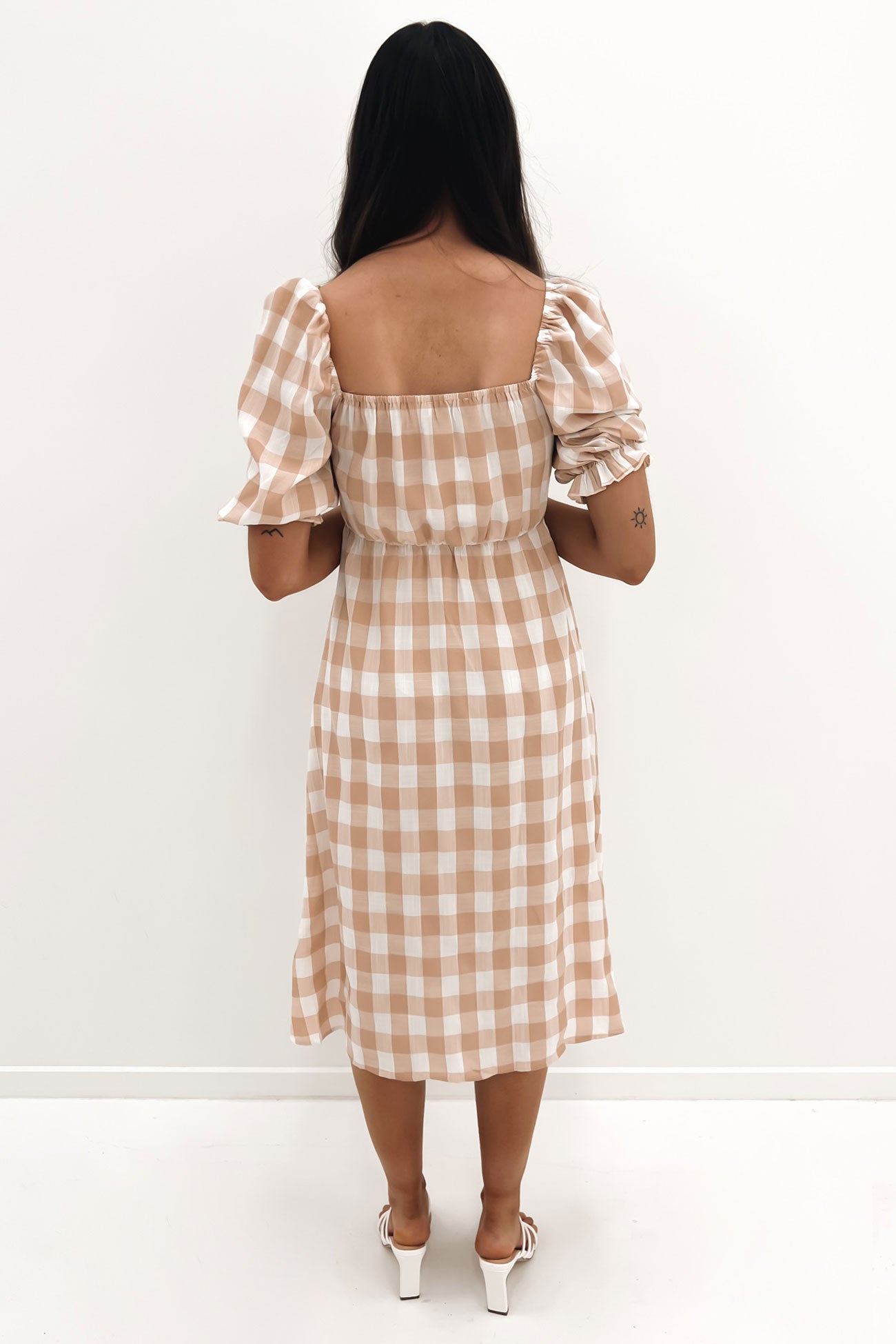 Laylin Midi Dress Beige Check