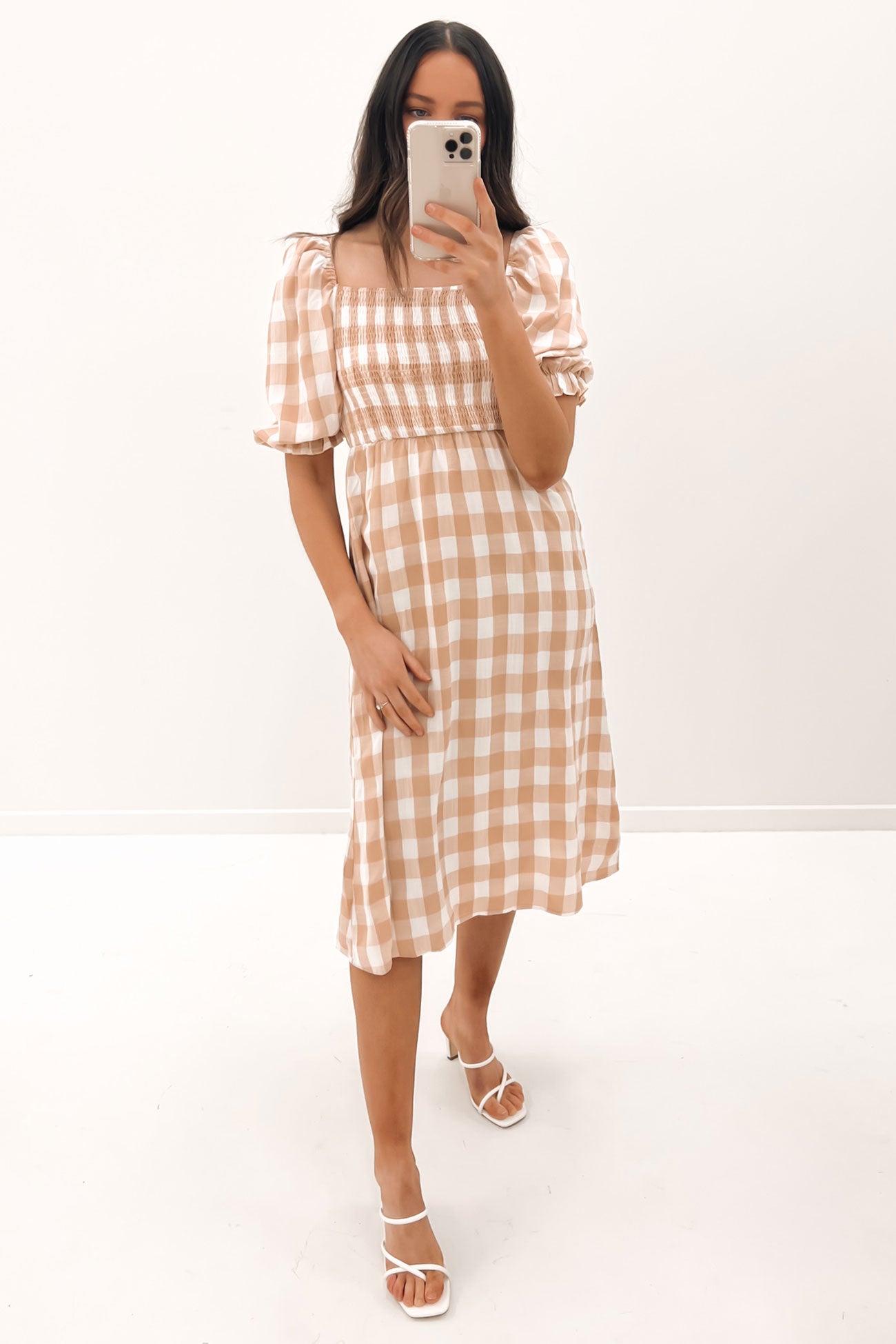 Laylin Midi Dress Beige Check