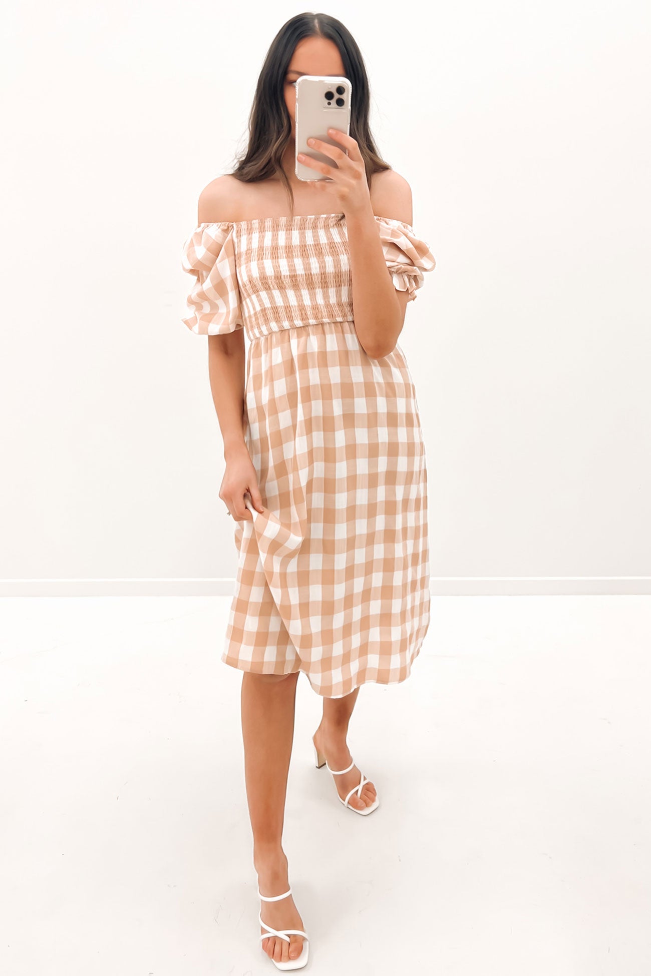 Laylin Midi Dress Beige Check