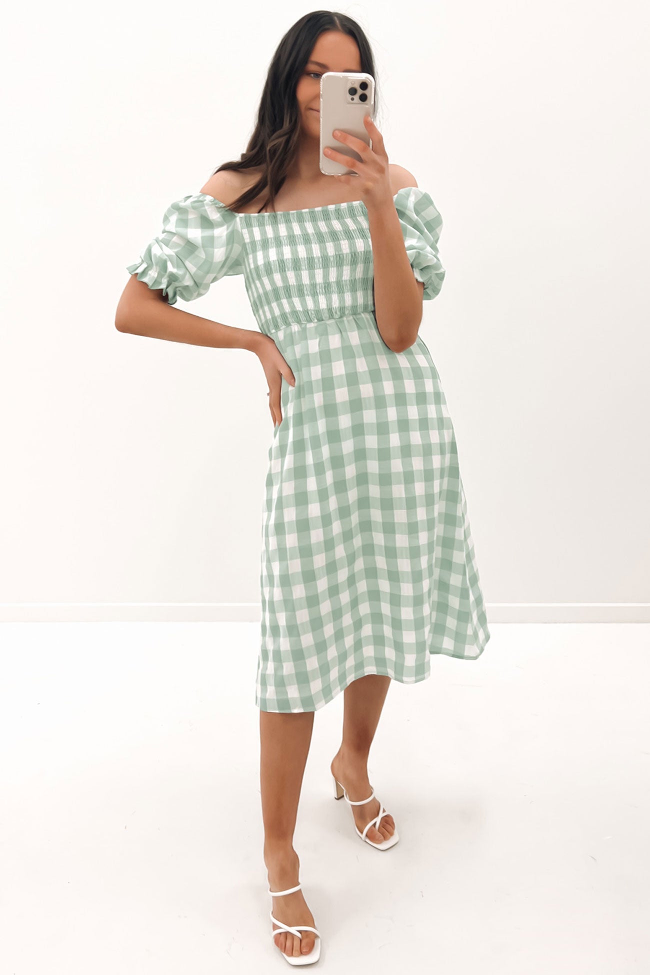 Laylin Midi Dress Sage Check