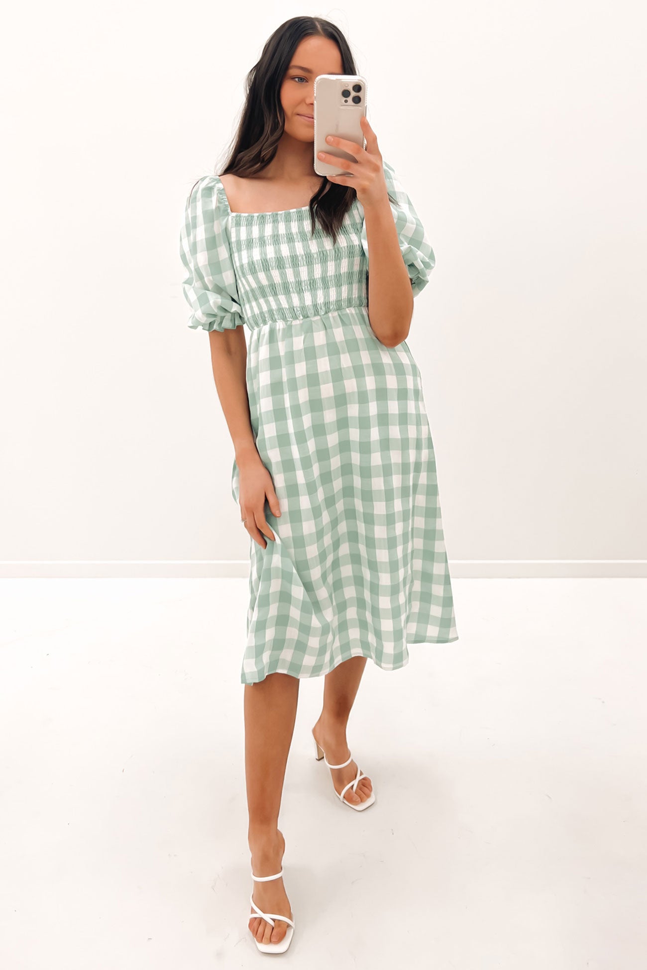 Laylin Midi Dress Sage Check