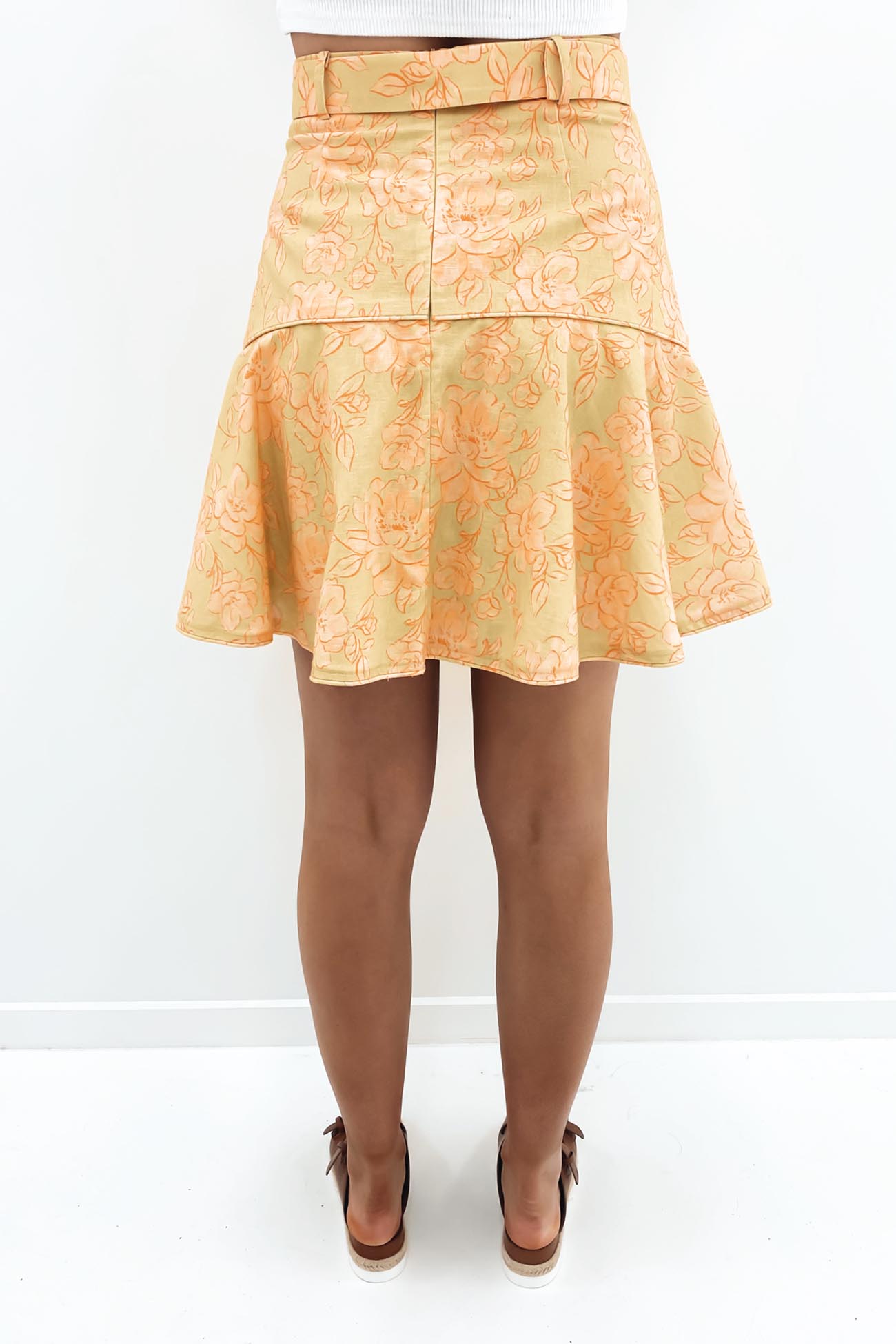 Lily Linen Frill Skirt Sage Orange