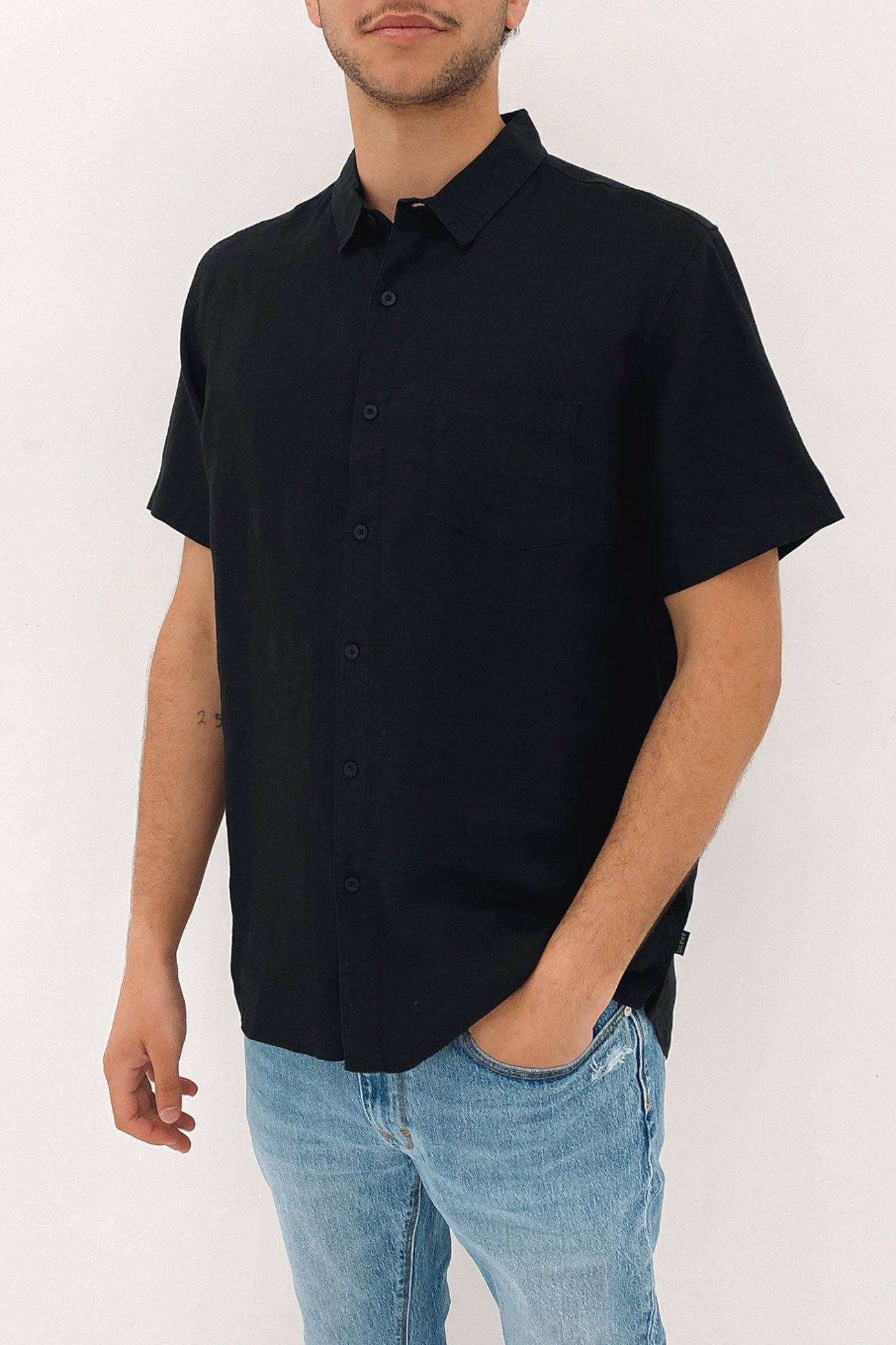 Linen Short Sleeve Shirt Black