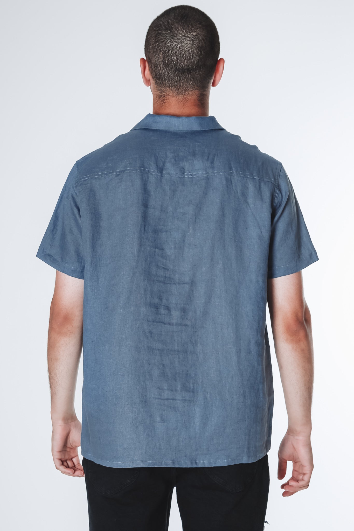 Linen Short Sleeve Shirt Dusty Blue