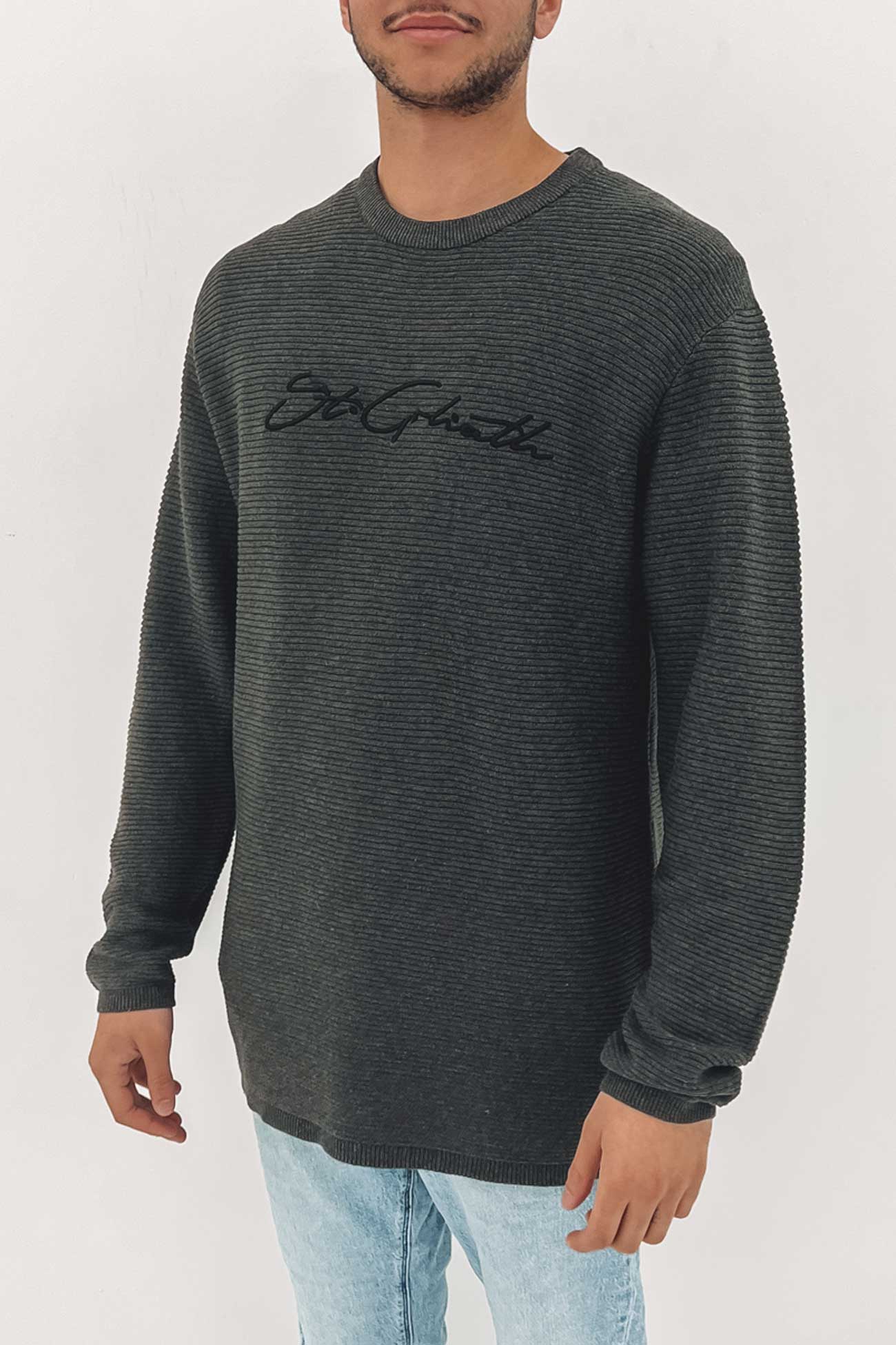 Lines Knit Crew Charcoal