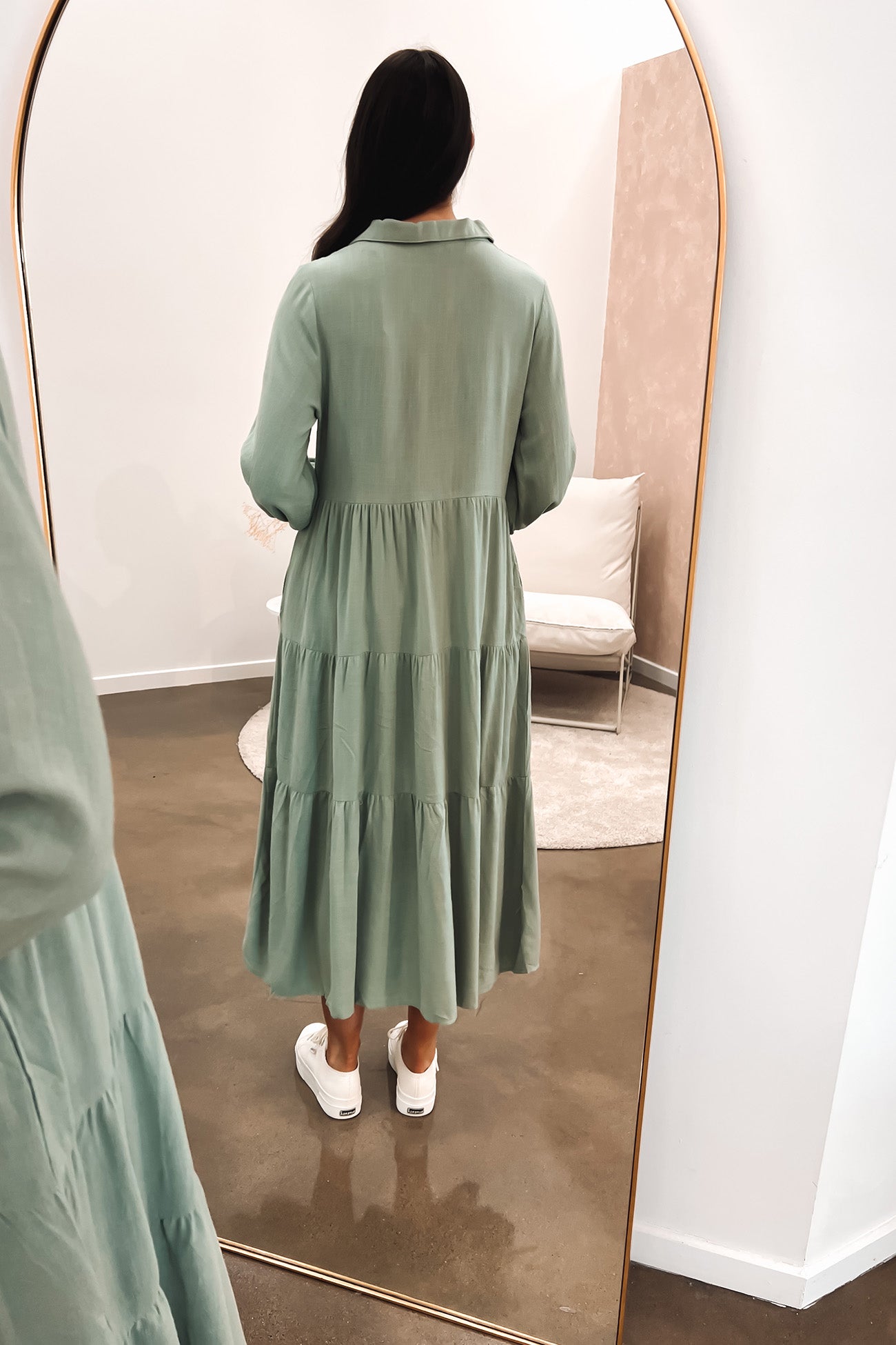 Little Paradise Long Sleeve Midi Dress Sage