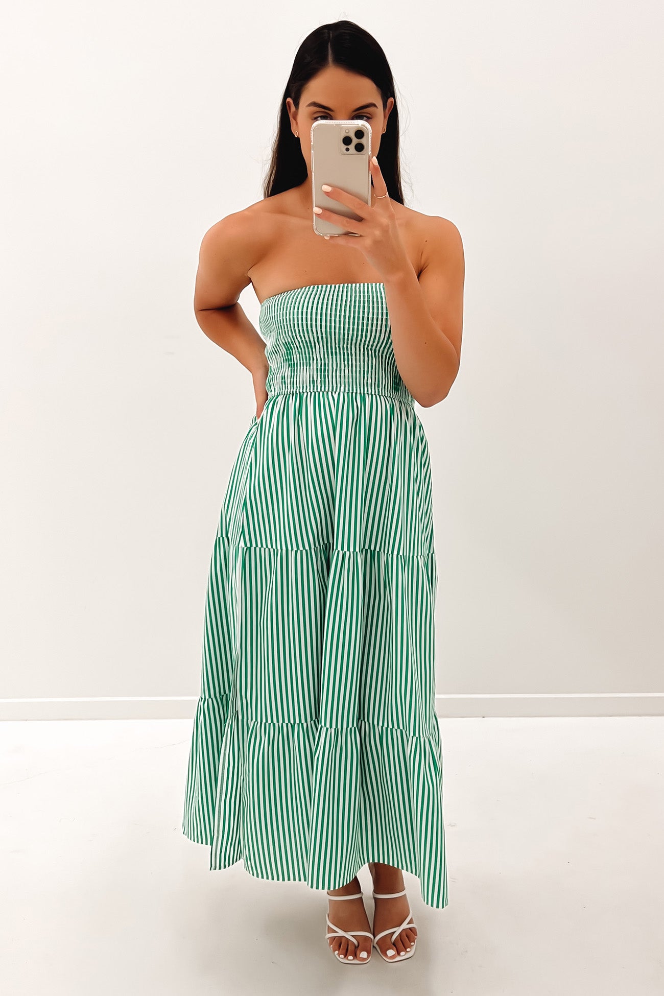 Logan Midi Dress Green Stripe