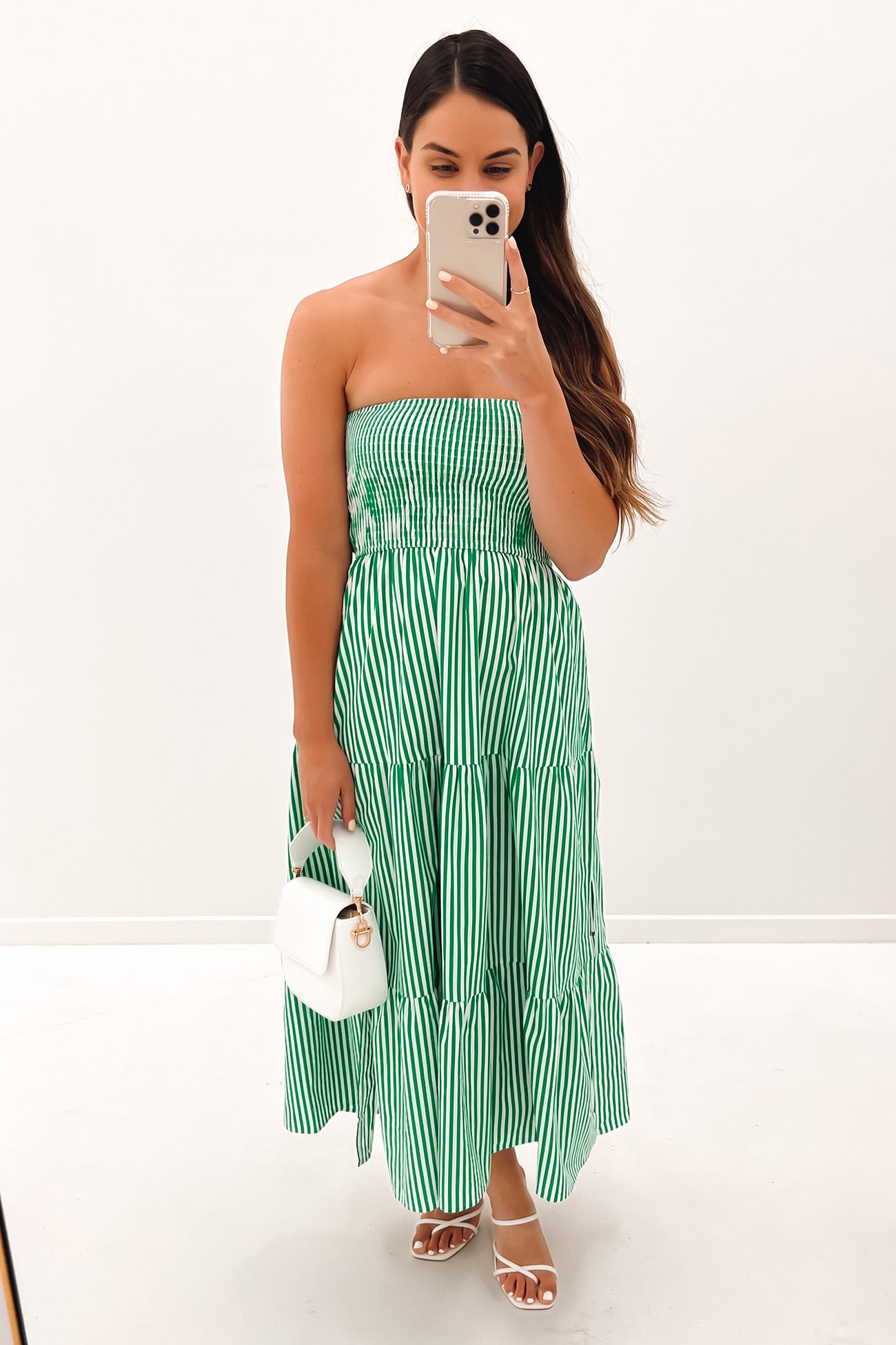 Logan Midi Dress Green Stripe