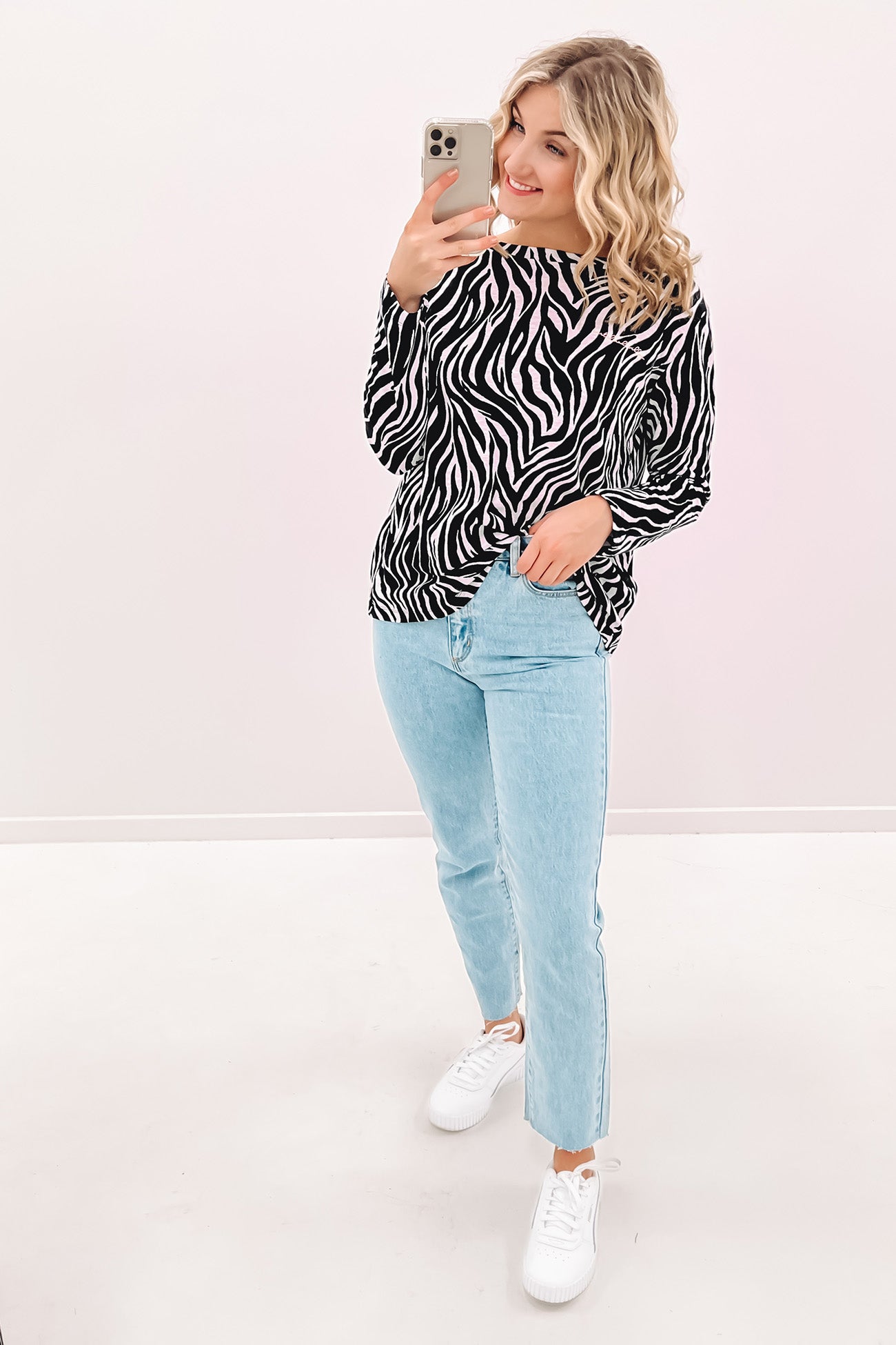 Lola Long Sleeve Top Black Zebra