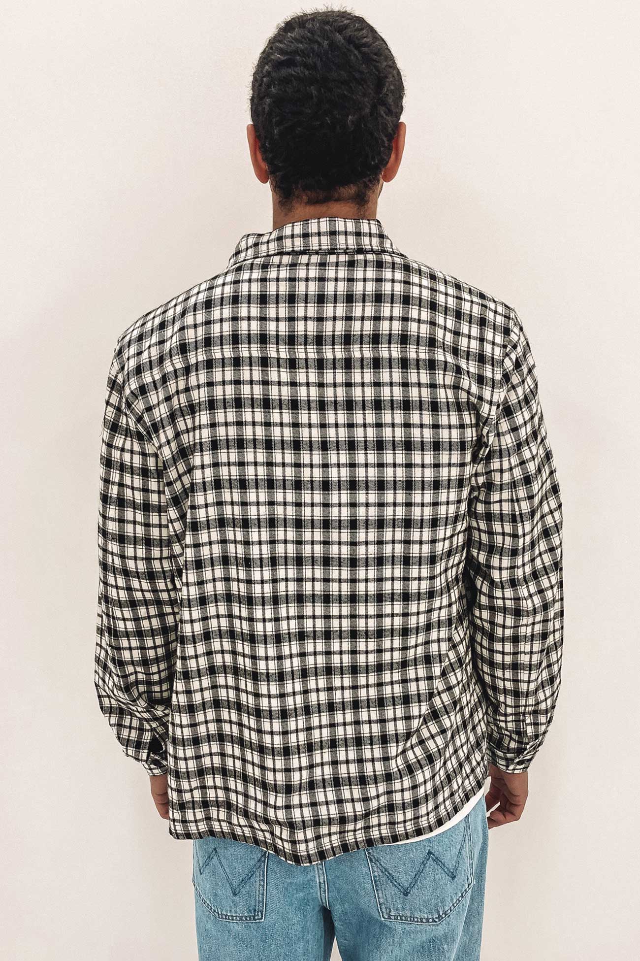 Long Sleeve Check Zip Up Shirt White