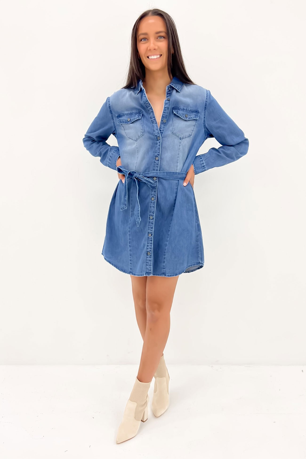 Lorelai Denim Mini Dress Mid Blue