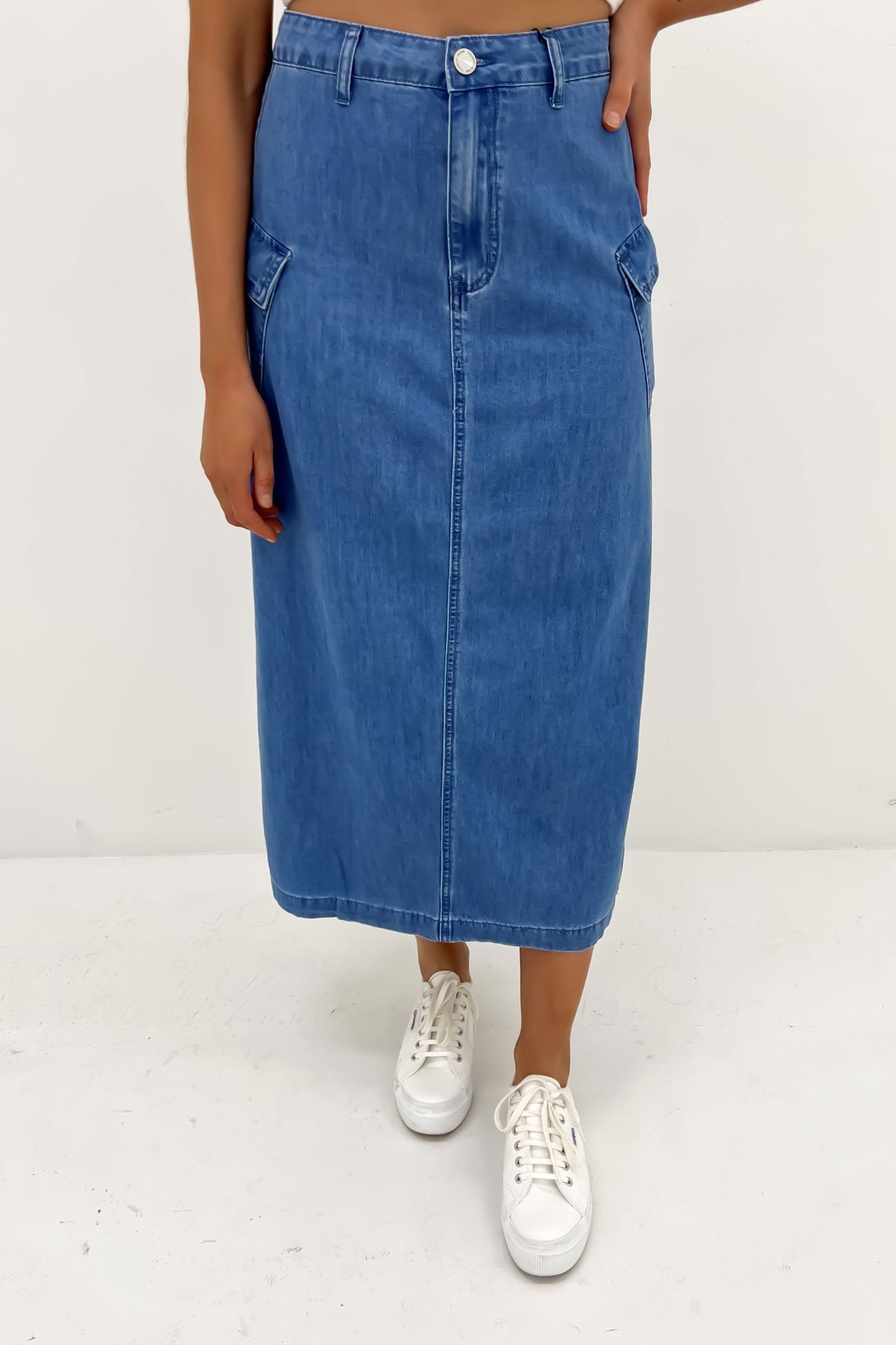 Loren Cargo Midi Skirt Mid Blue