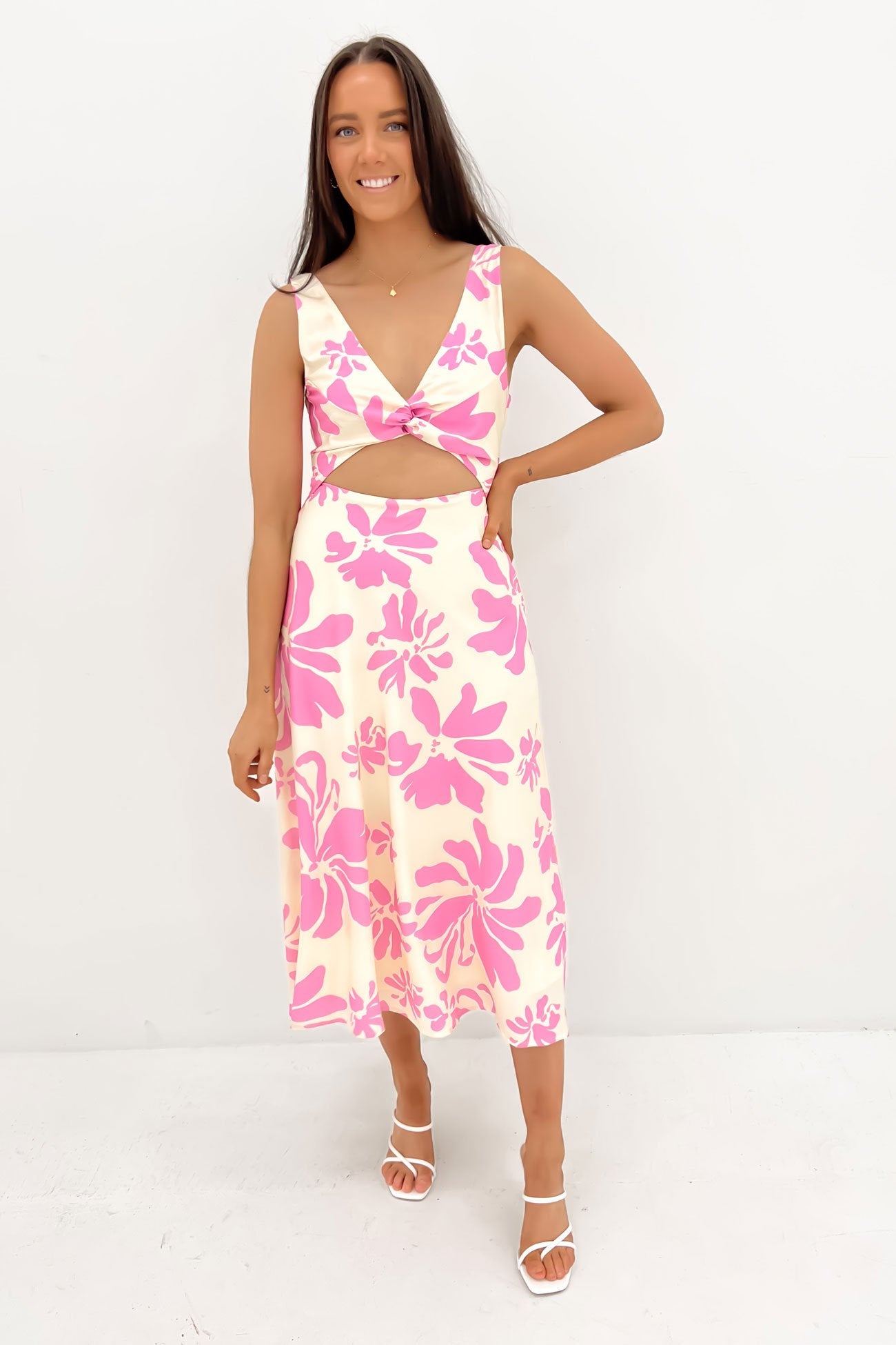 Lukey Midi Dress Pink Hibiscus